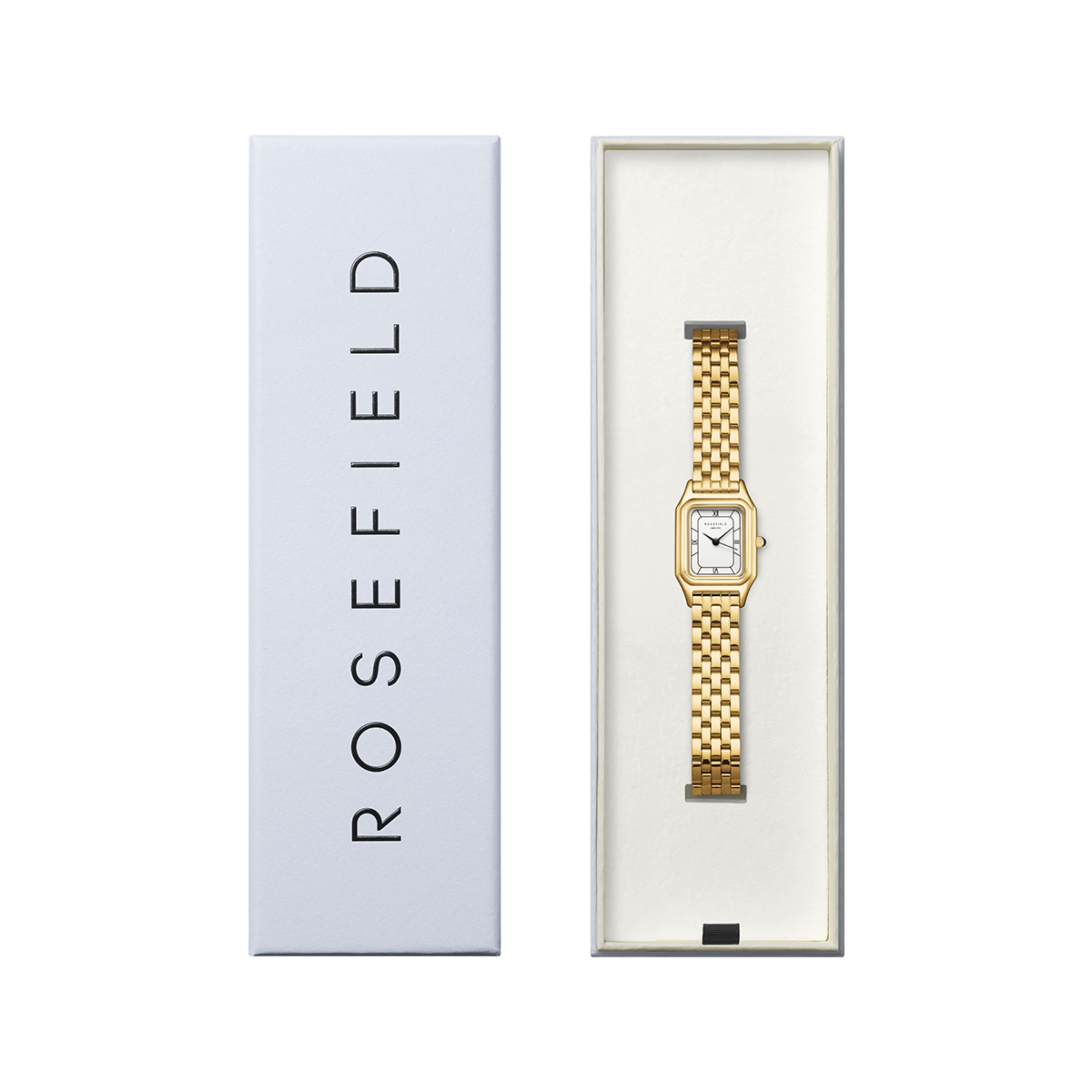 Rosefield Ivy White Black Roman numbers Steel Strap Gold - OCWGSG-OC01