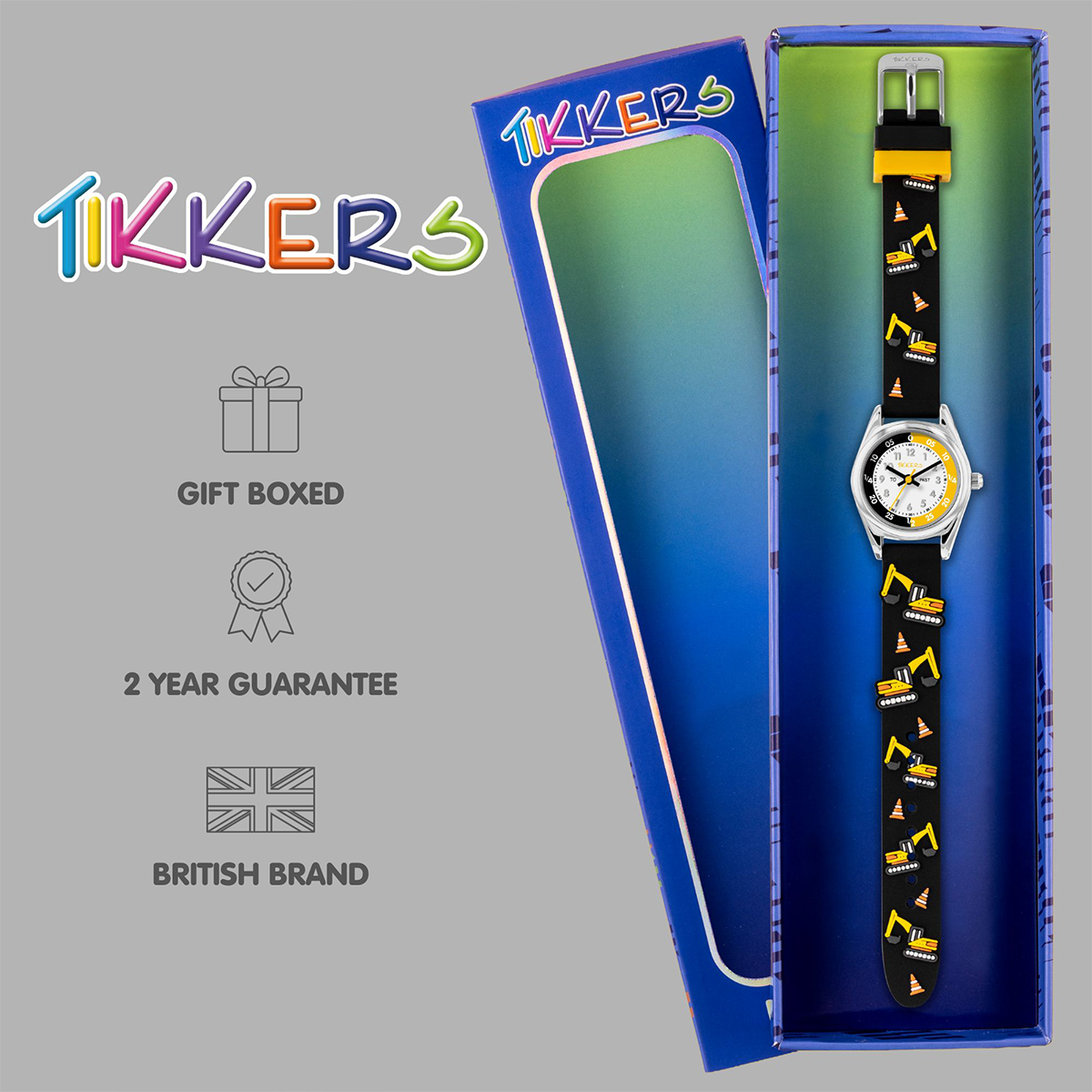 Tikkers Time Teacher 3D Digger Black Silicone Strap Watch - TK0213