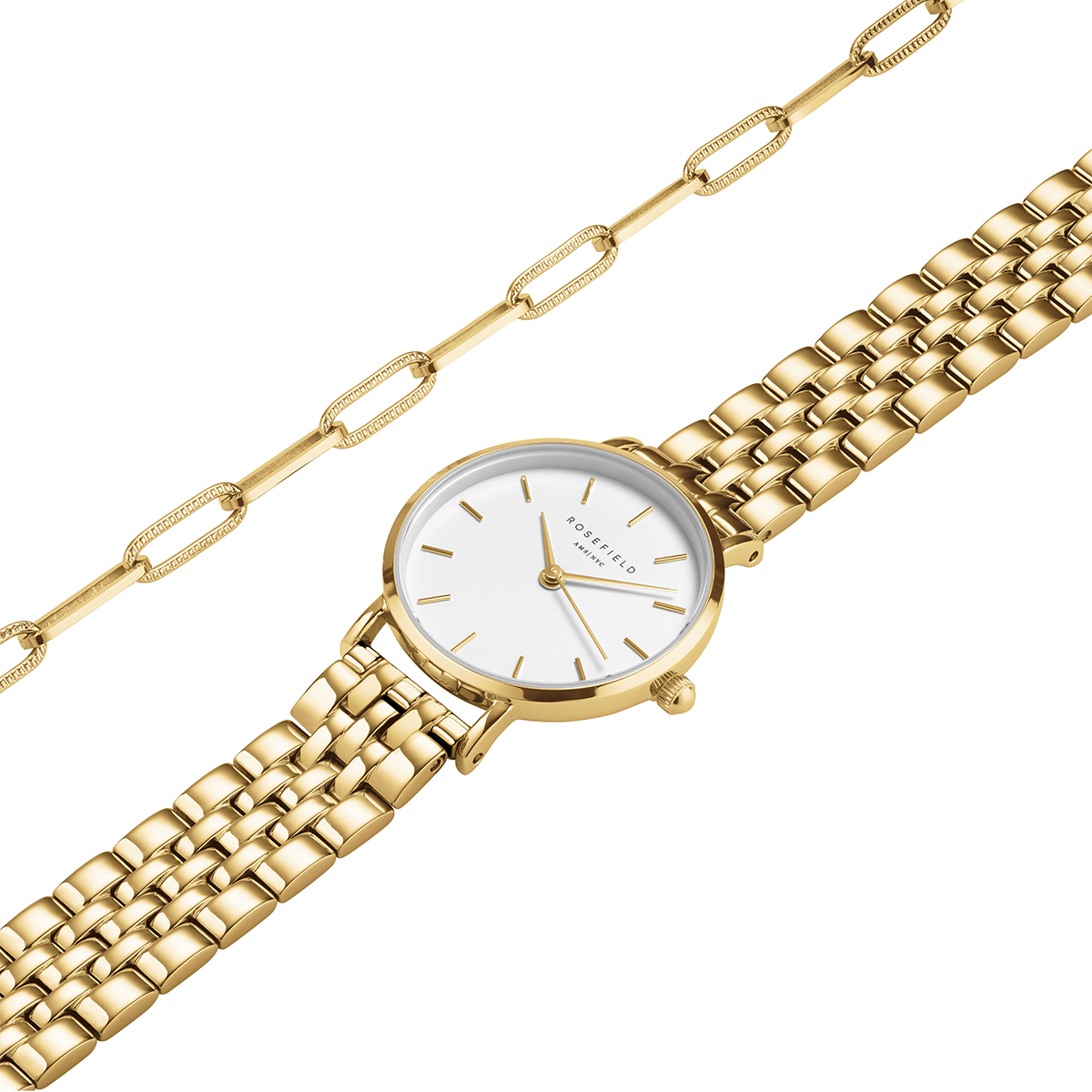 Rosefield Small Edit White Gold + Hammered Chainlink Bracelet Gold - 26WGSG-X278
