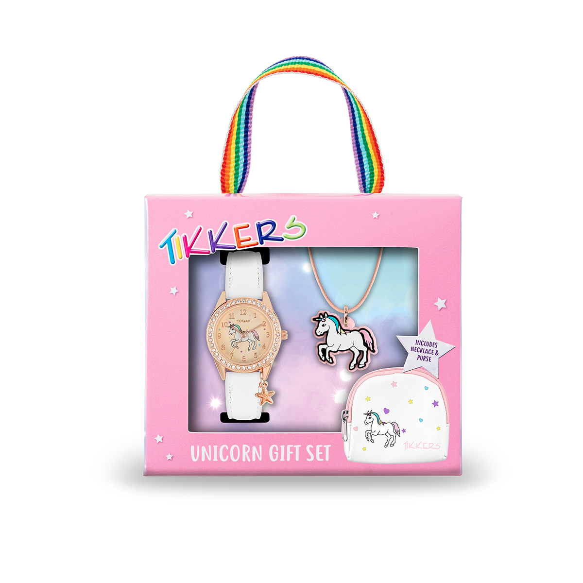 Tikkers Girls White PU Strap Unicorn Watch, necklace and purse set ATK1063 - ATK1063