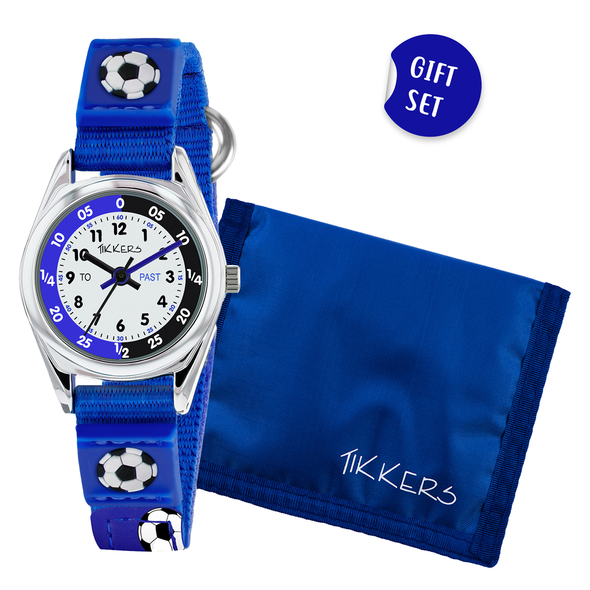 Tikkers Kids Blue Football Time Teacher Watch & Wallet Set - ATK1090