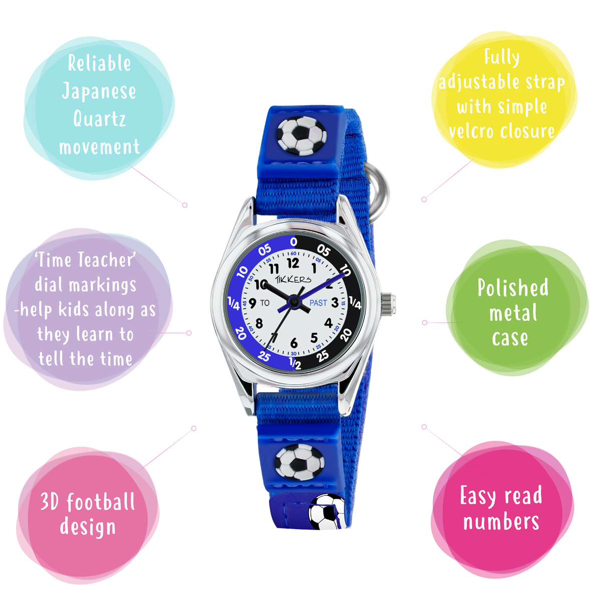 Tikkers Kids Blue Football Time Teacher Watch & Wallet Set - ATK1090
