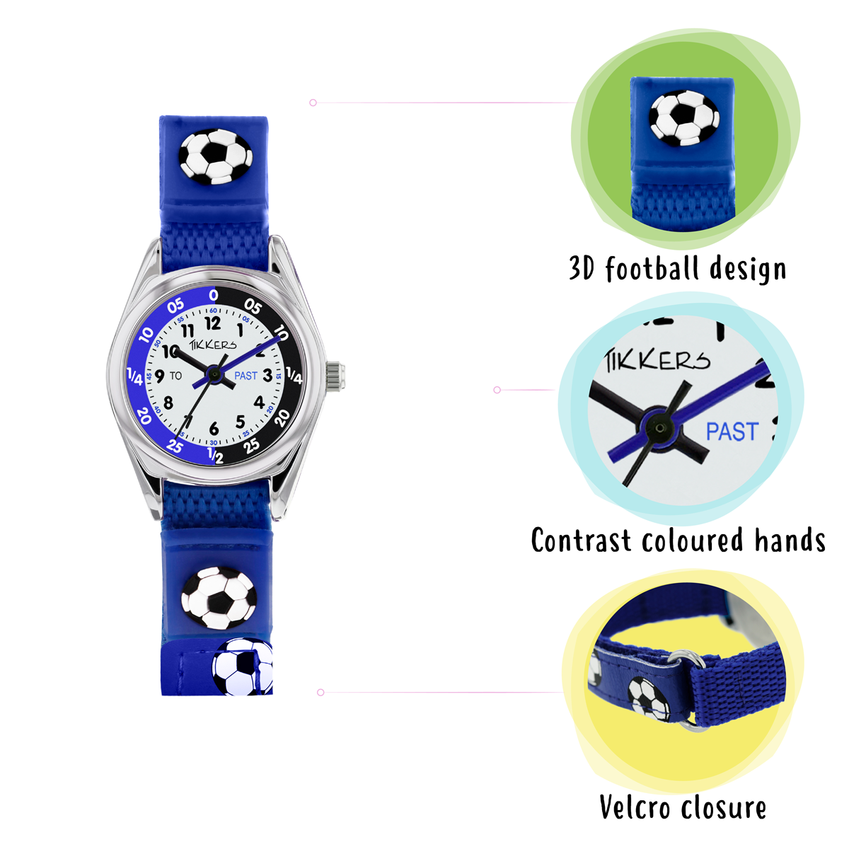 Tikkers Kids Blue Football Time Teacher Watch & Wallet Set - ATK1090