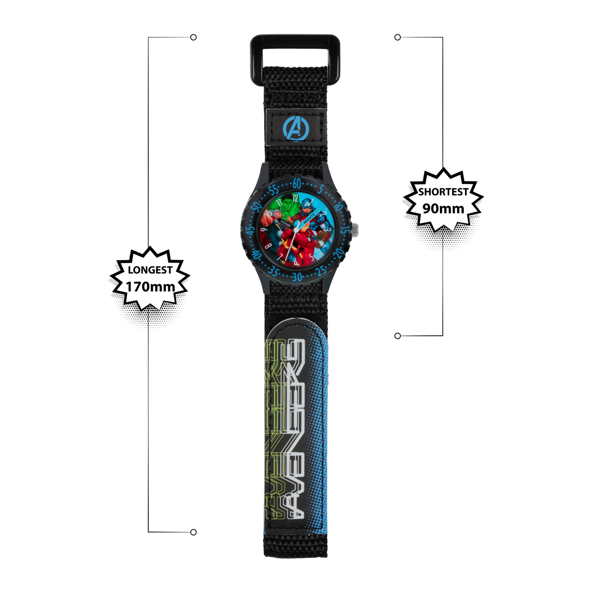 Disney Marvel Avengers Black Printed Fabric Strap Watch - AVG5008