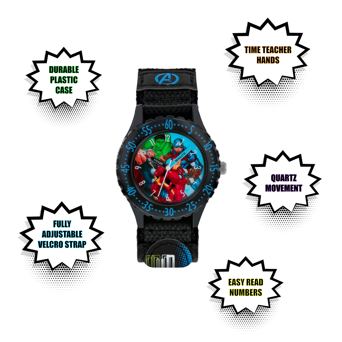 Disney Marvel Avengers Black Printed Fabric Strap Watch - AVG5008