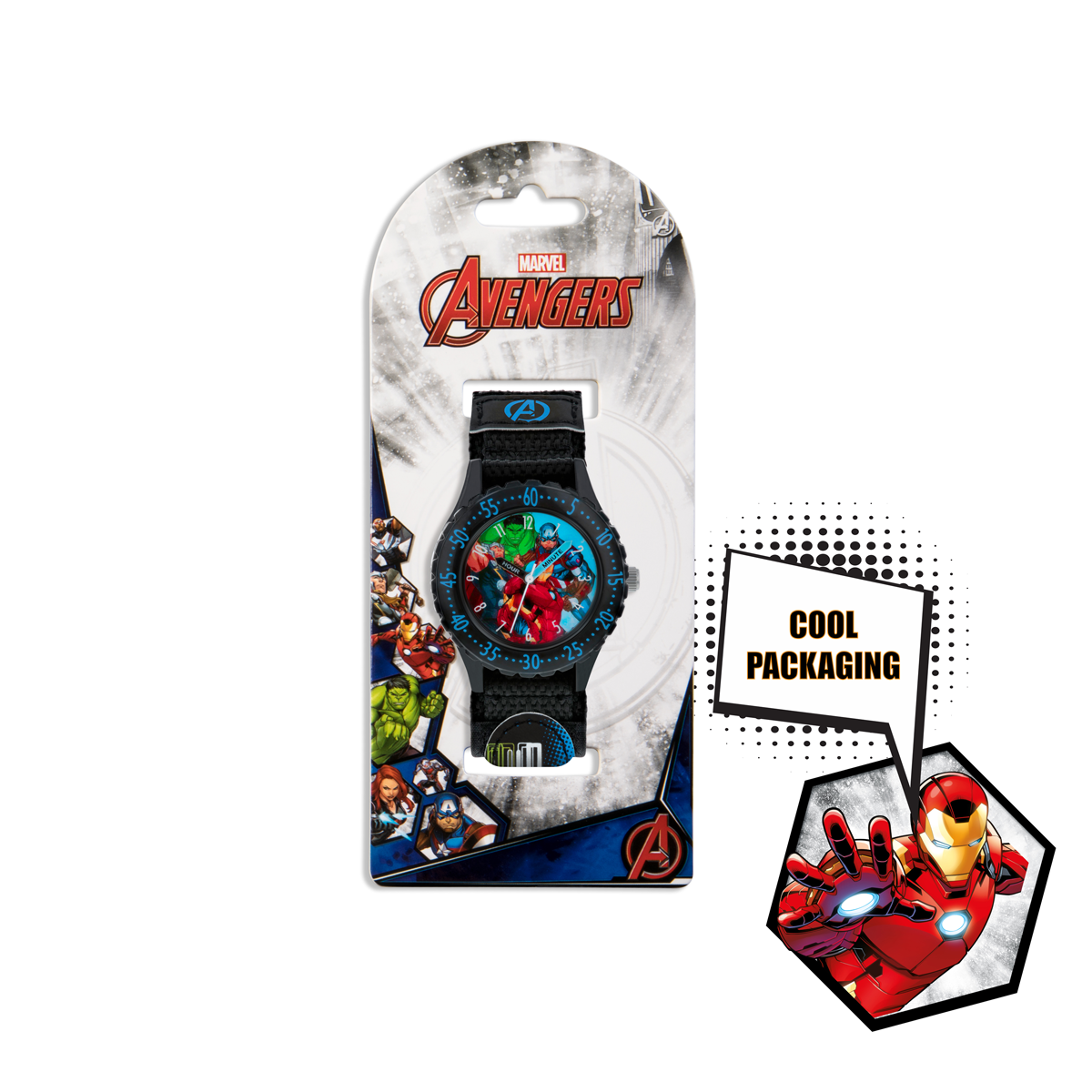 Disney Marvel Avengers Black Printed Fabric Strap Watch - AVG5008