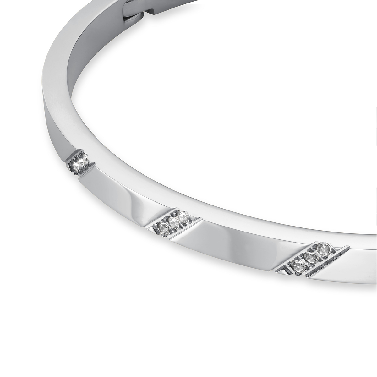 Rosefield Bangle with Lines of Crystals Silver - JBLCS-J1044