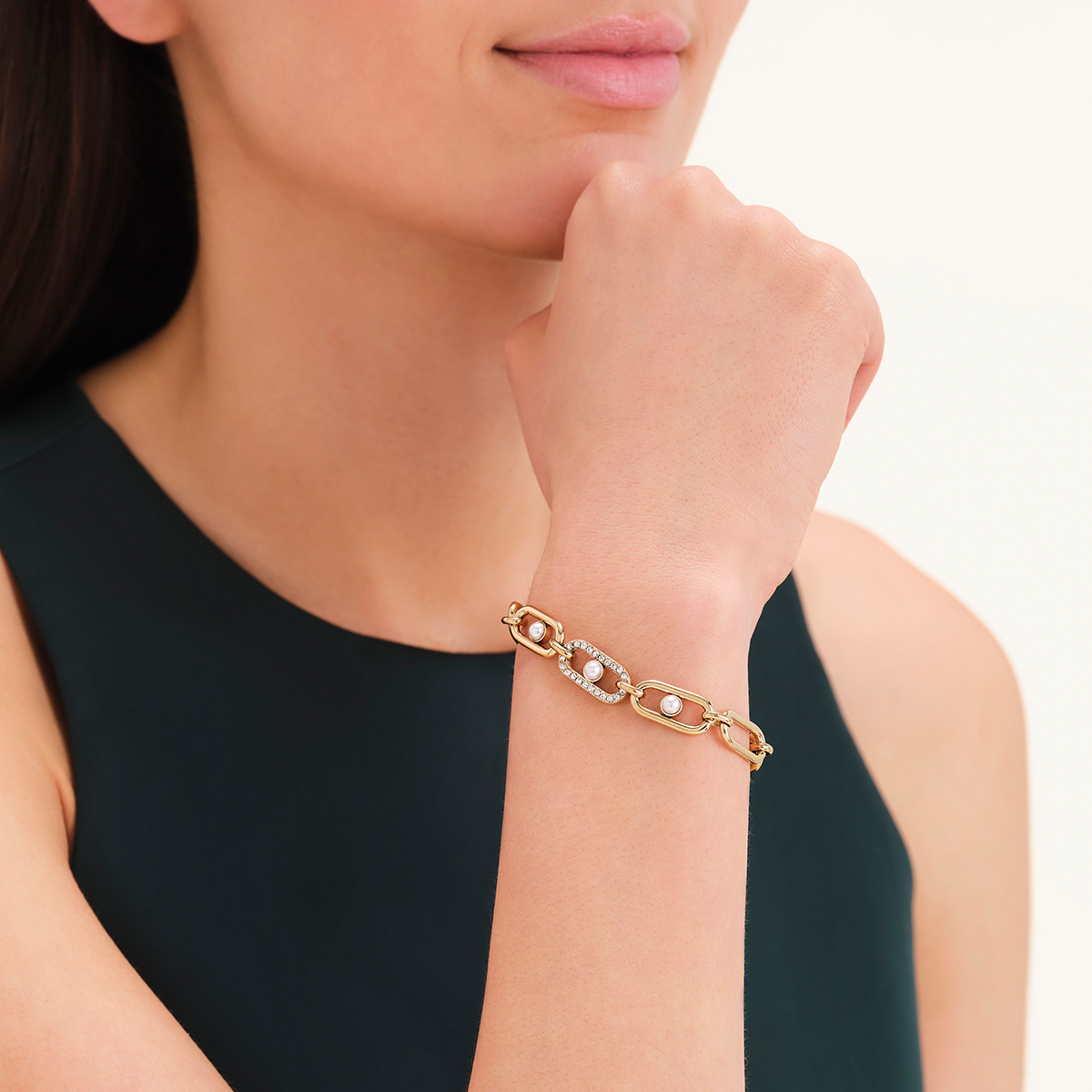 Rosefield Modern Pearl Link Bracelet Gold - JBPLG-J1296
