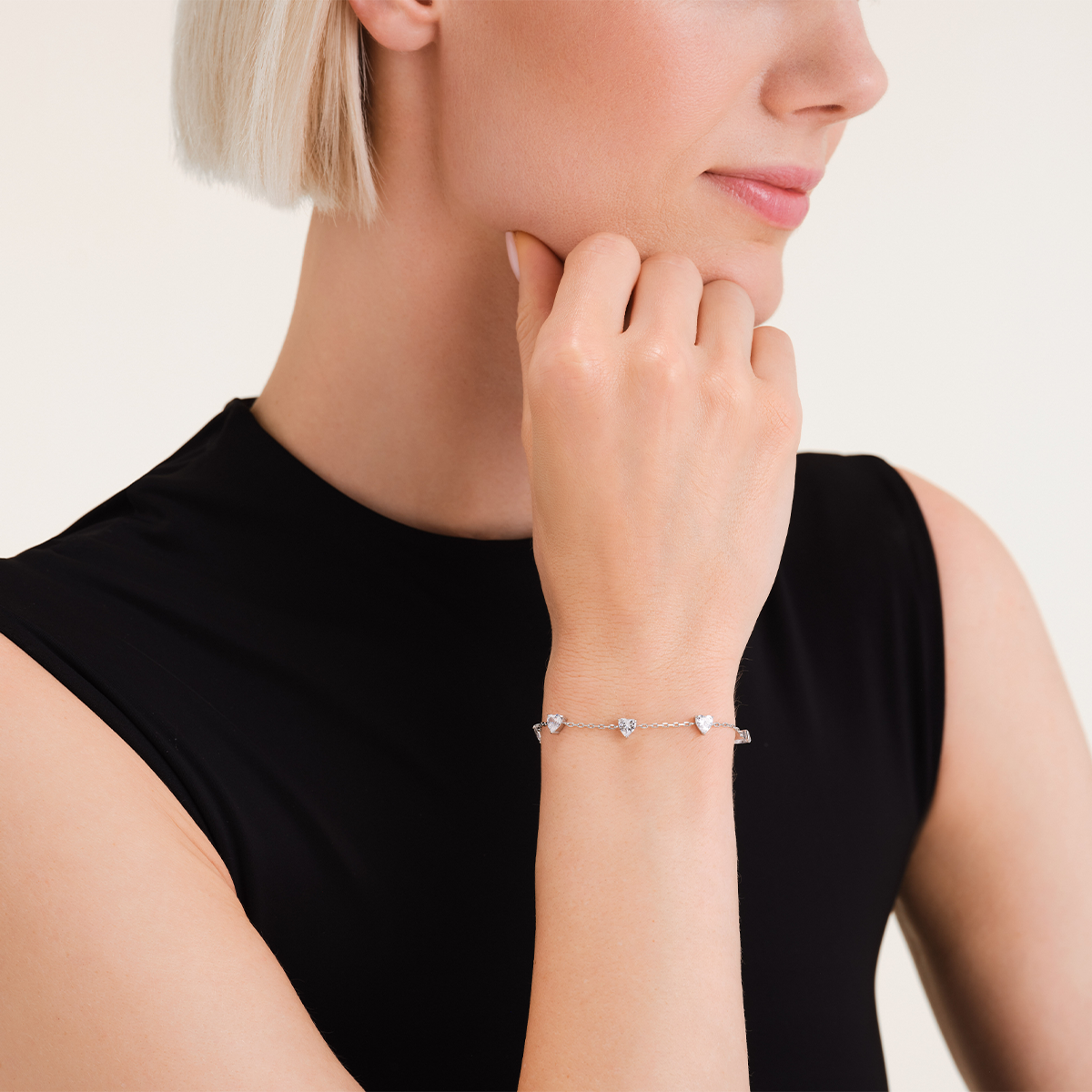 Rosefield Row of Hearts Bracelet Silver - JBRHS-J1014