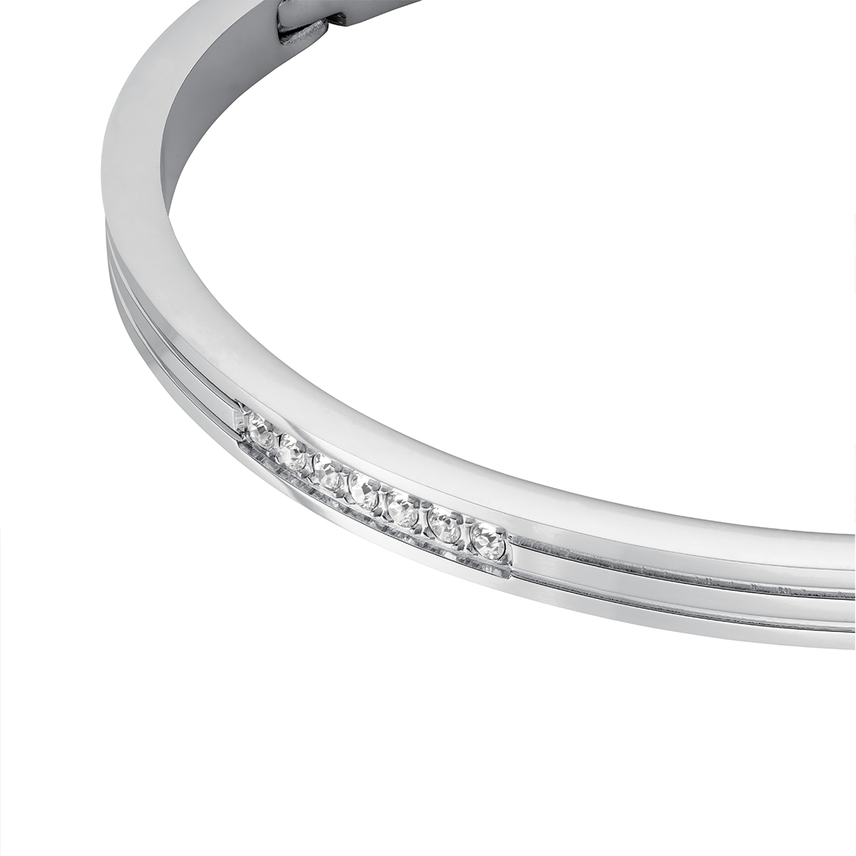 Rosefield Striped Bangle with Crystals Silver - JBSCS-J1038