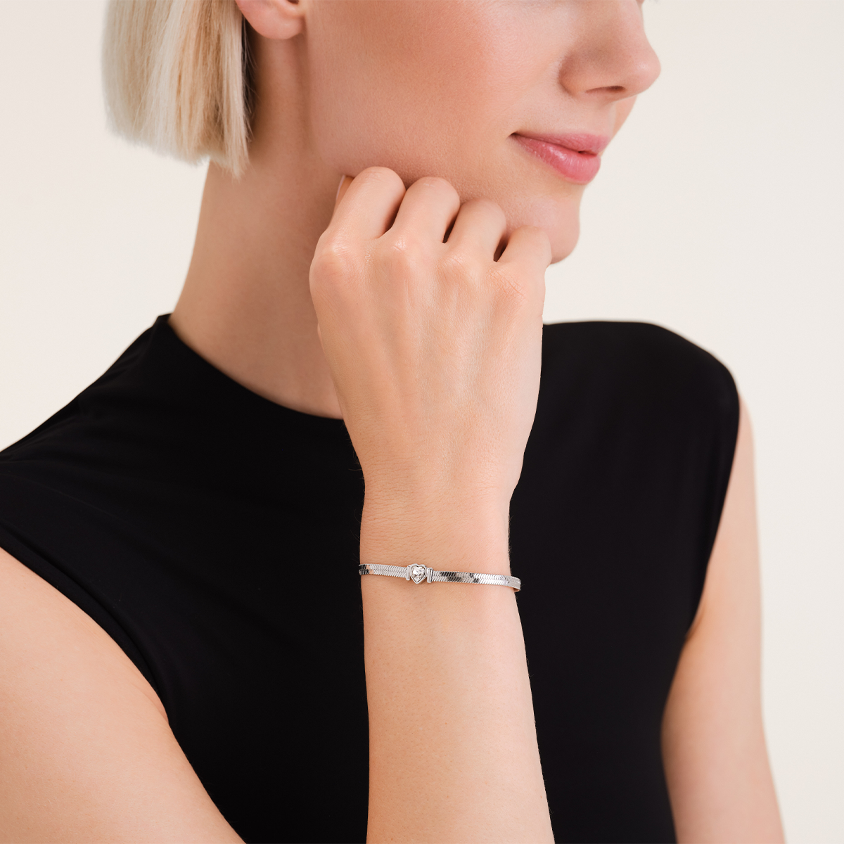 Rosefield Snake Heart Bracelet White Crystal Silver - JBSWS-J1011