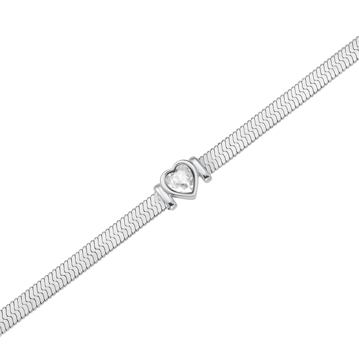 Rosefield Snake Heart Bracelet White Crystal Silver - JBSWS-J1011