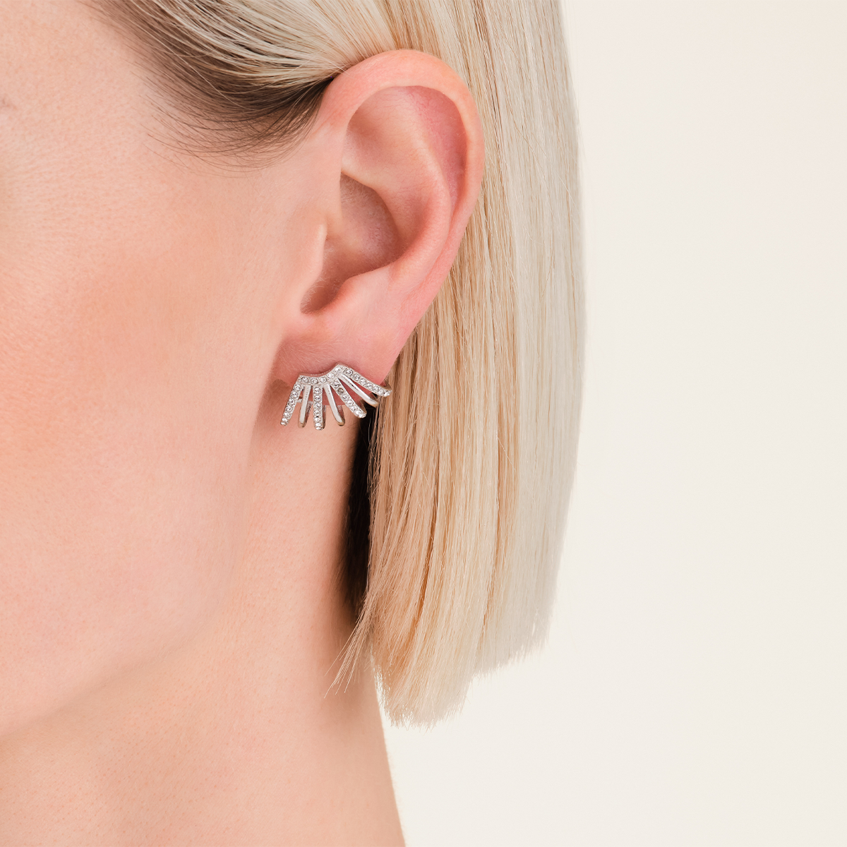 Rosefield Caged Crystal Earrings Silver - JECCS-J1030