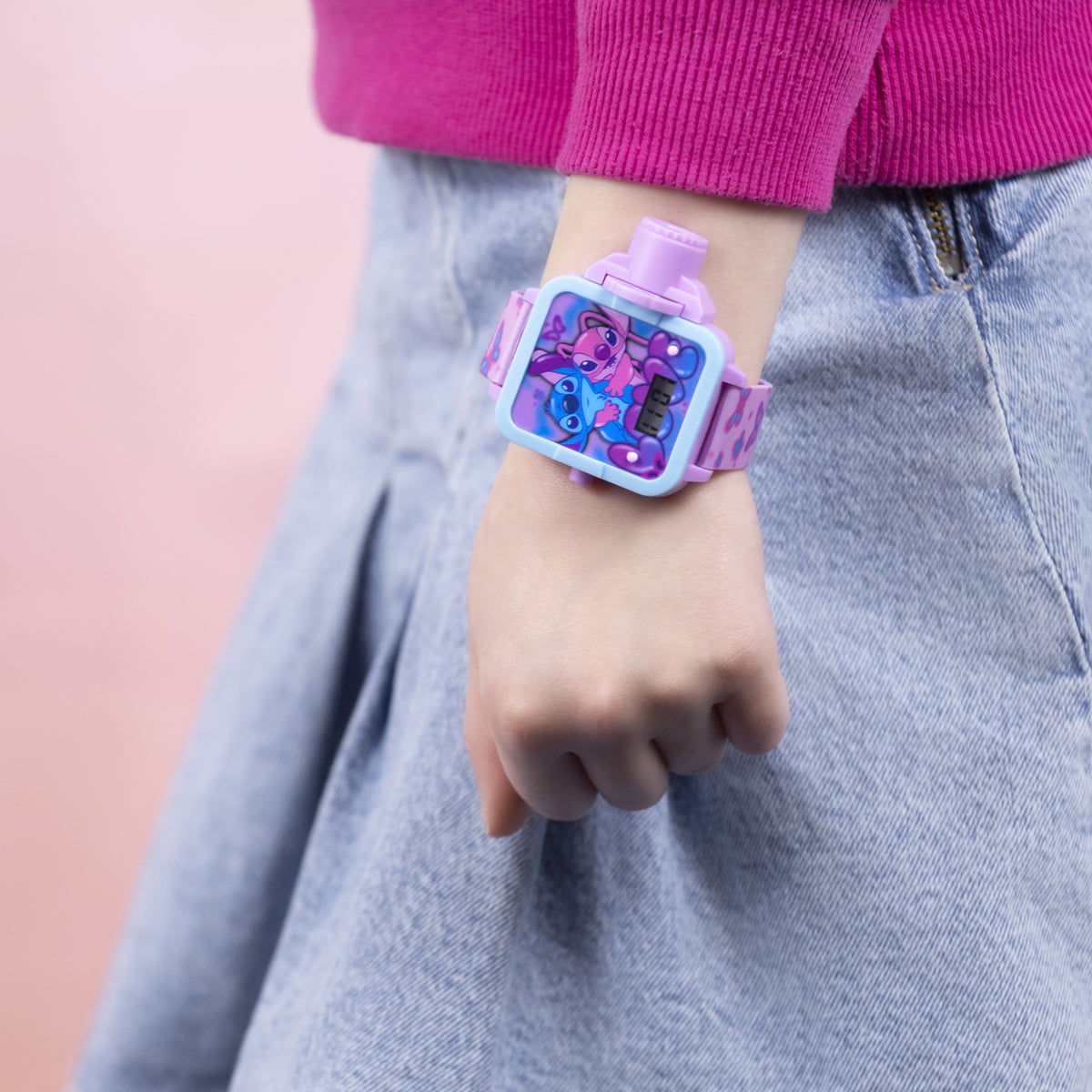 Disney Lilo & Stitch Pink Strap Projection Watch-LAS4099
