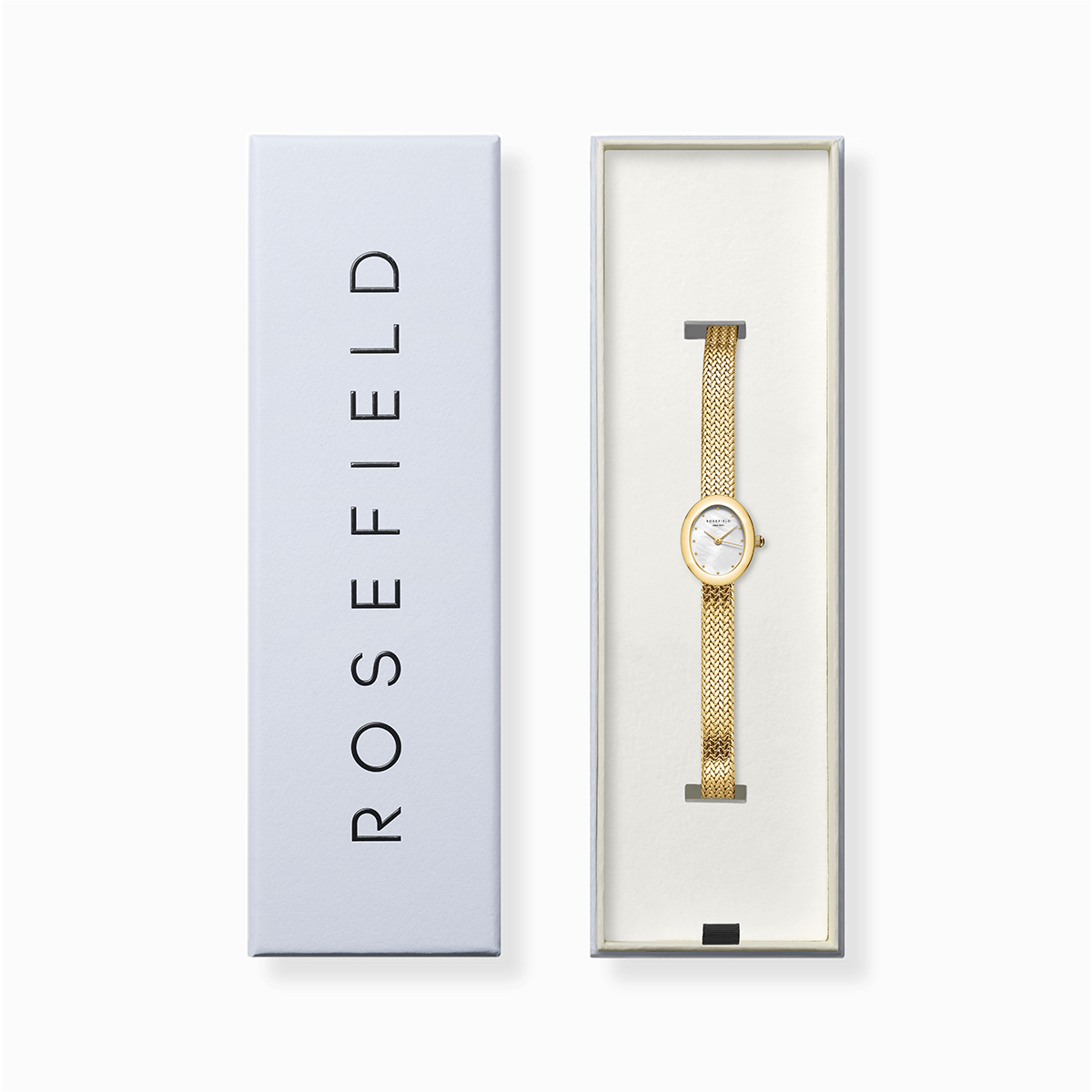 Rosefield Mini Oval White Dial Gold Woven Mesh Strap - MWGMG-M02