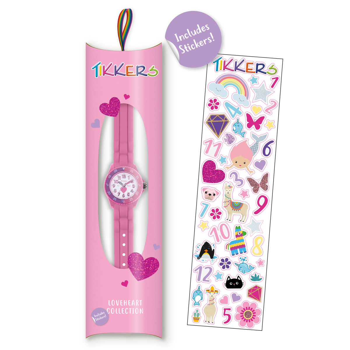 Tikkers Girls Pink Silicone Strap Heart Time Teacher Watch - TK0003