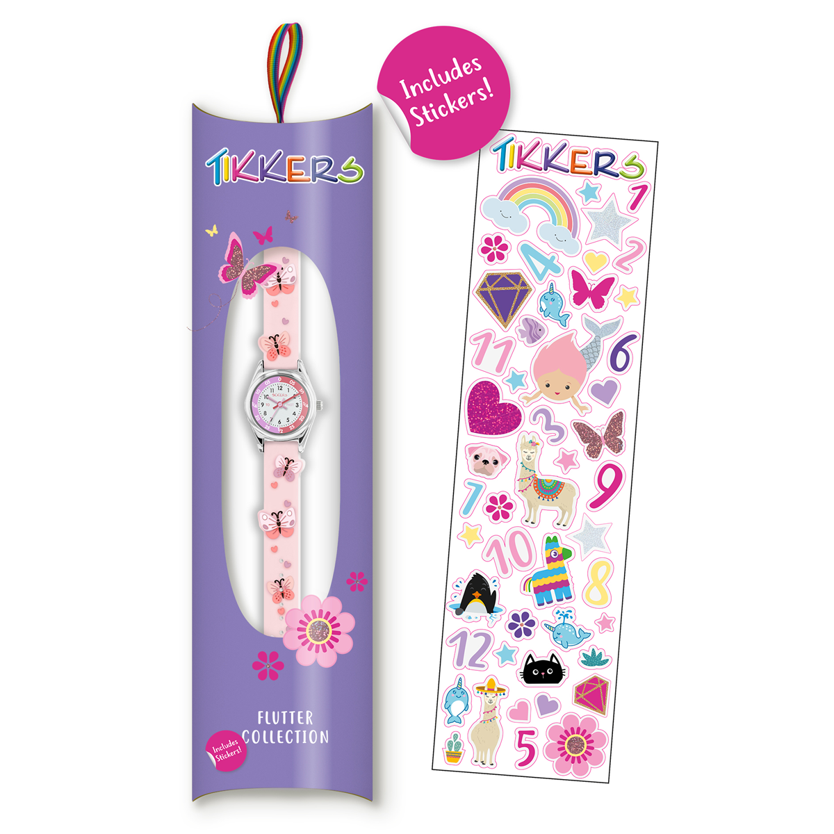 Tikkers Pink Strap Silver Time Teacher Butterfly Watch - TK0206