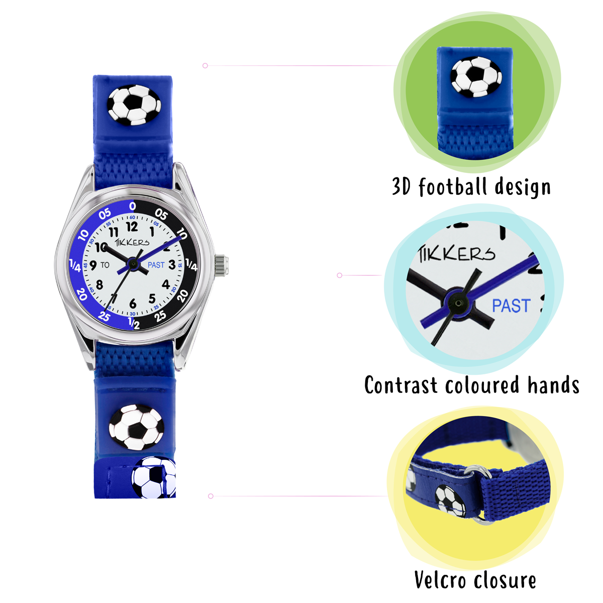 Tikkers Boys Blue Canvas Rip Strap Football Time Teacher Watch - TK0122