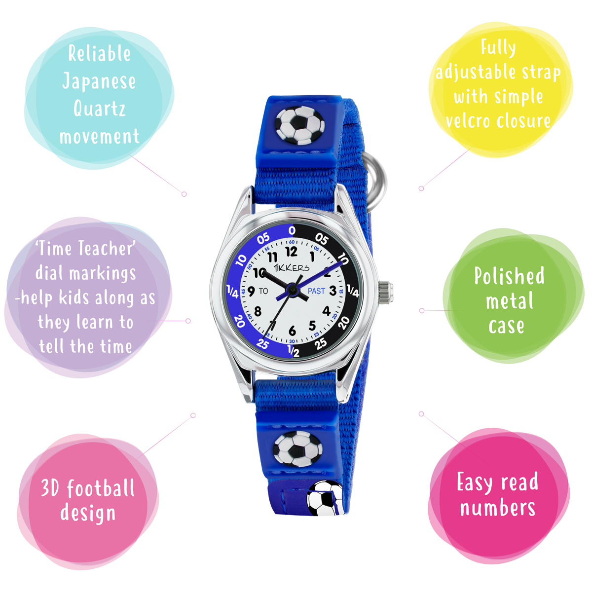 Tikkers Boys Blue Canvas Rip Strap Football Time Teacher Watch - TK0122