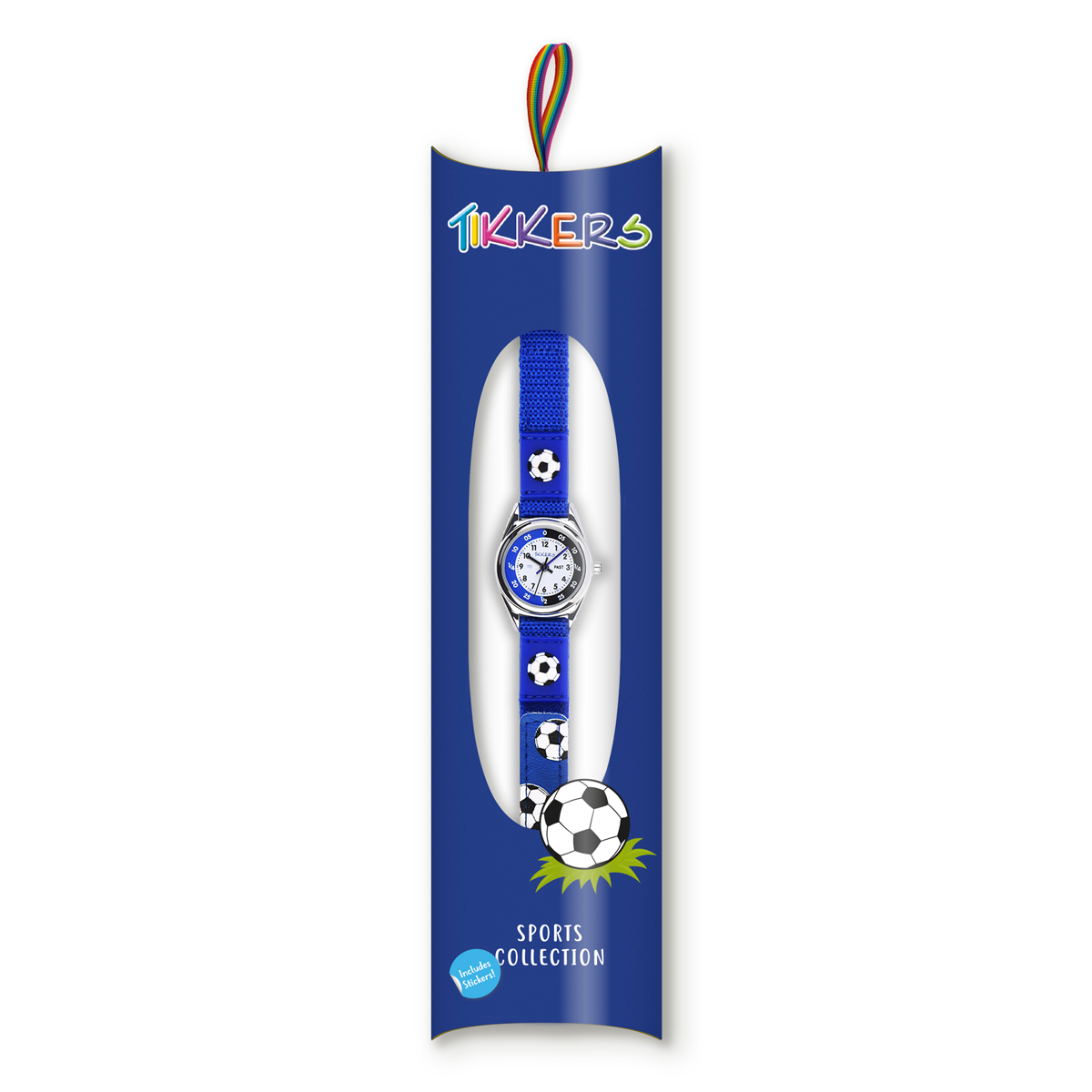 Tikkers Boys Blue Canvas Rip Strap Football Time Teacher Watch - TK0122