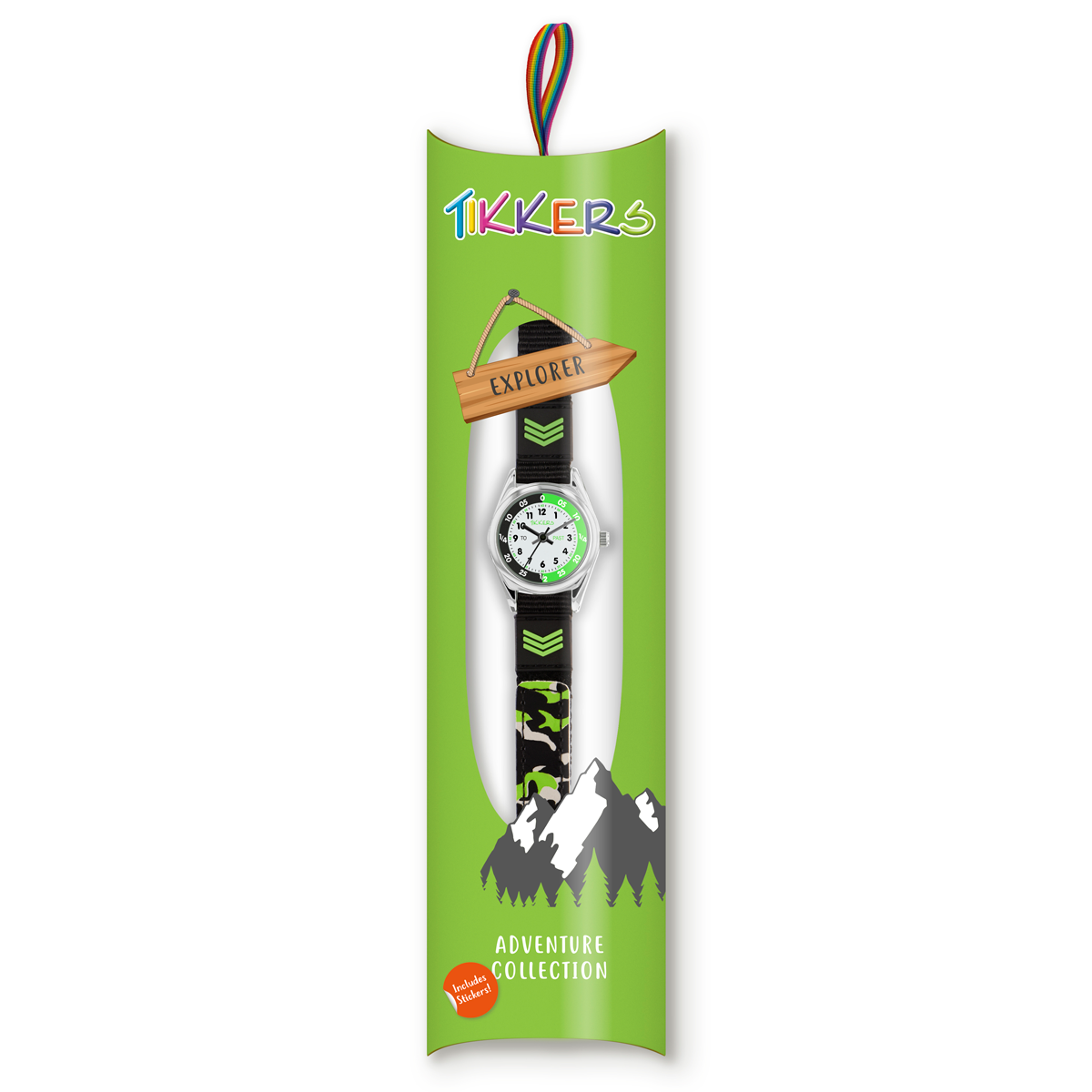 Tikkers Boys Black Fabric Rip Strap Camo Time Teacher Watch - TK0154