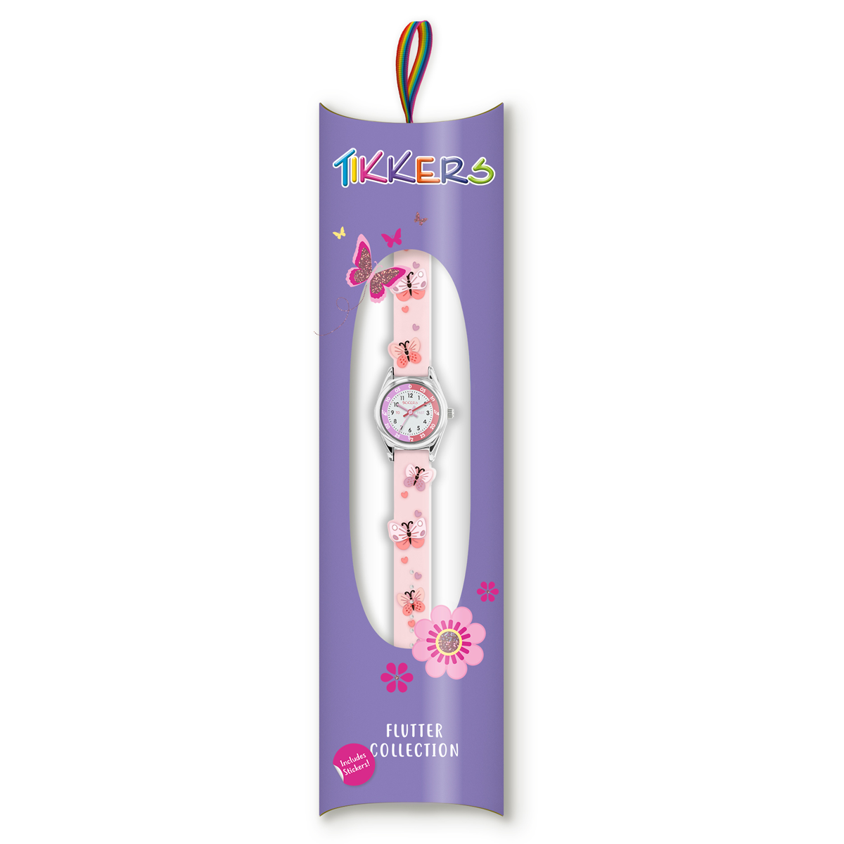 Tikkers Pink Strap Silver Time Teacher Butterfly Watch - TK0206