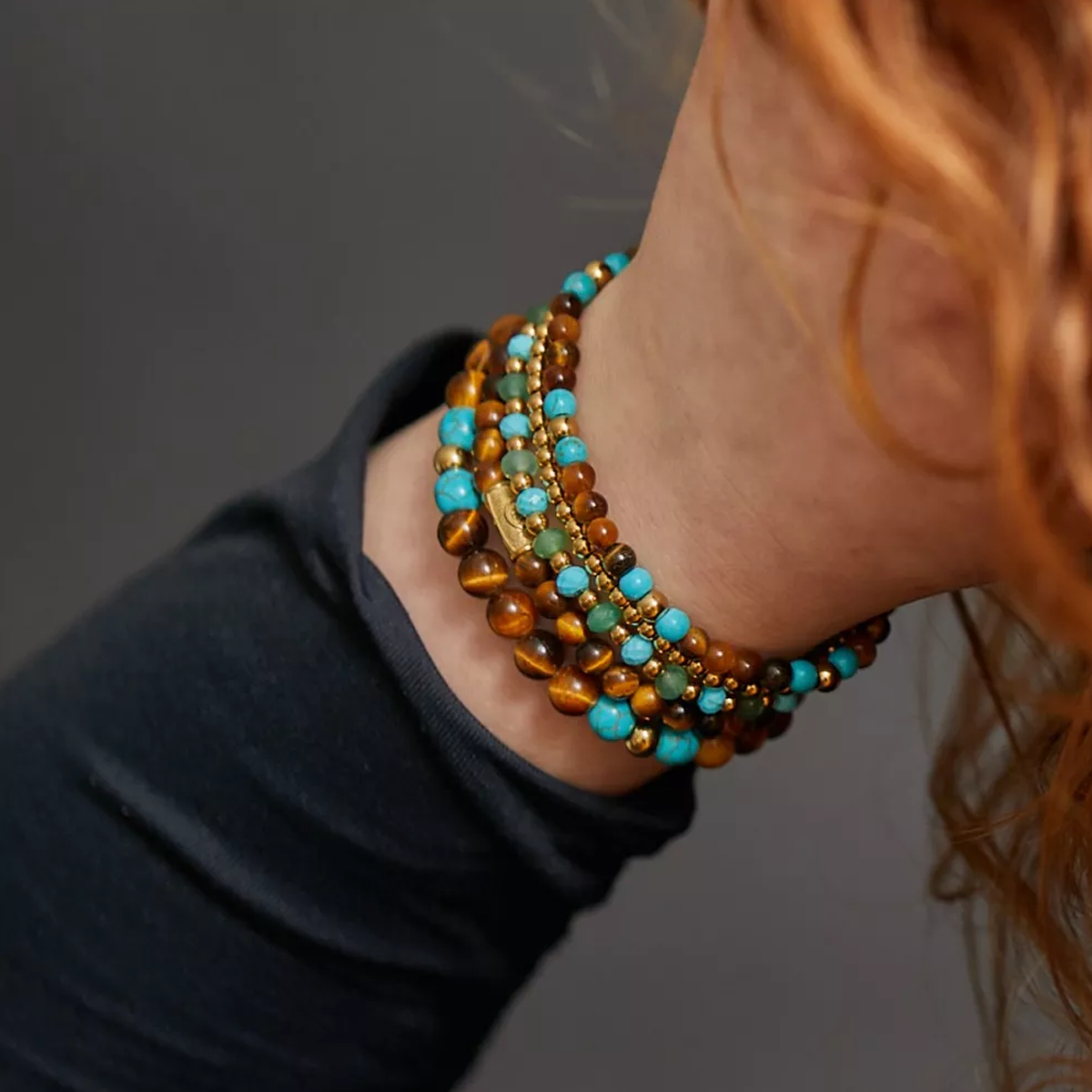 Blue Green Adventure - Yellowgold ionplated Bracelet - RR-40143-G-S