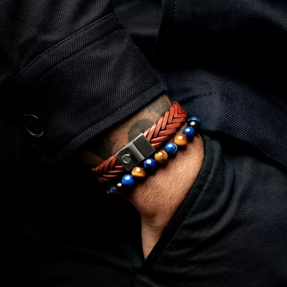 Full Metal Premium Braided Cognac Bracelet - RR-M0053-S