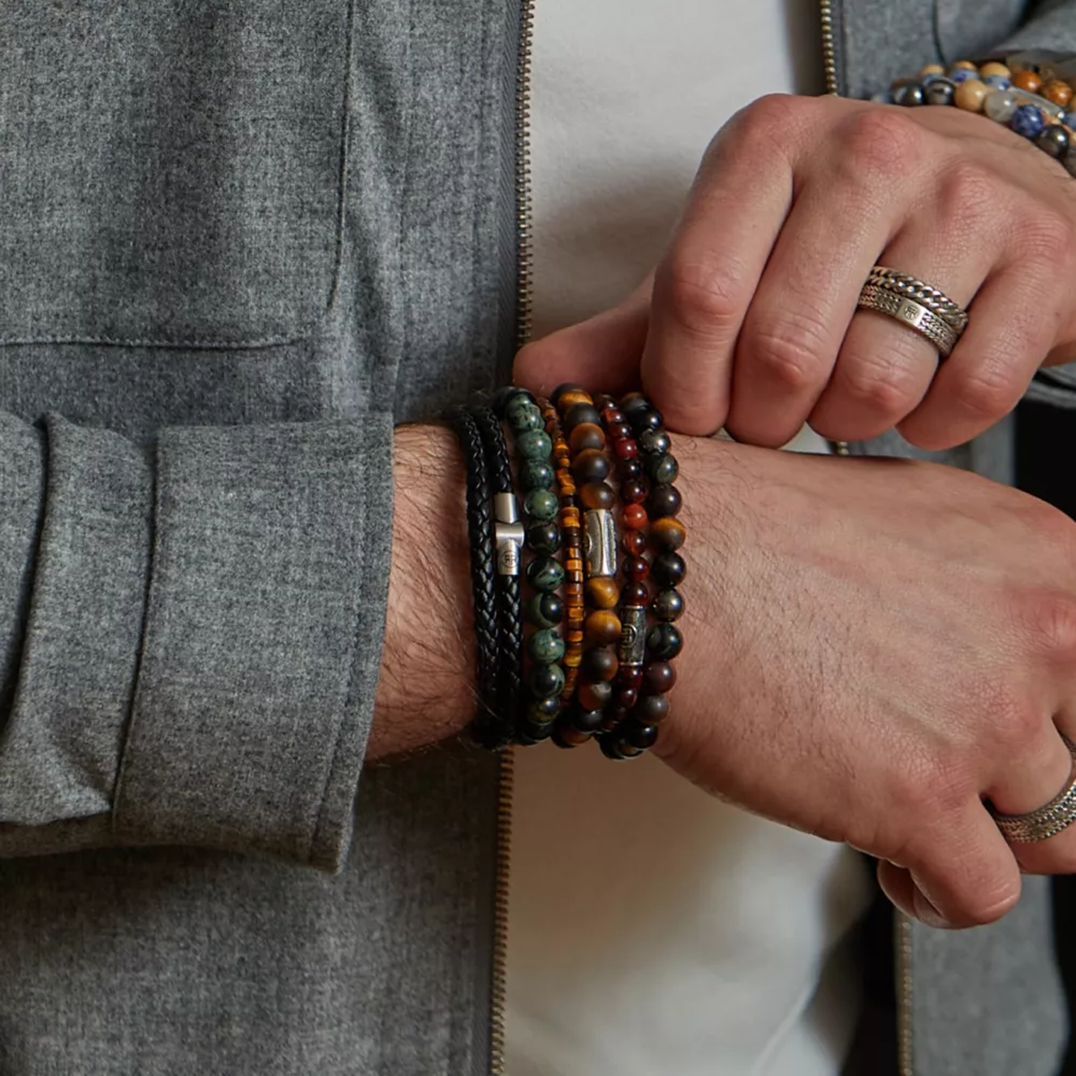 Full Metal Double Round Black Bracelet - RR-M0038-S