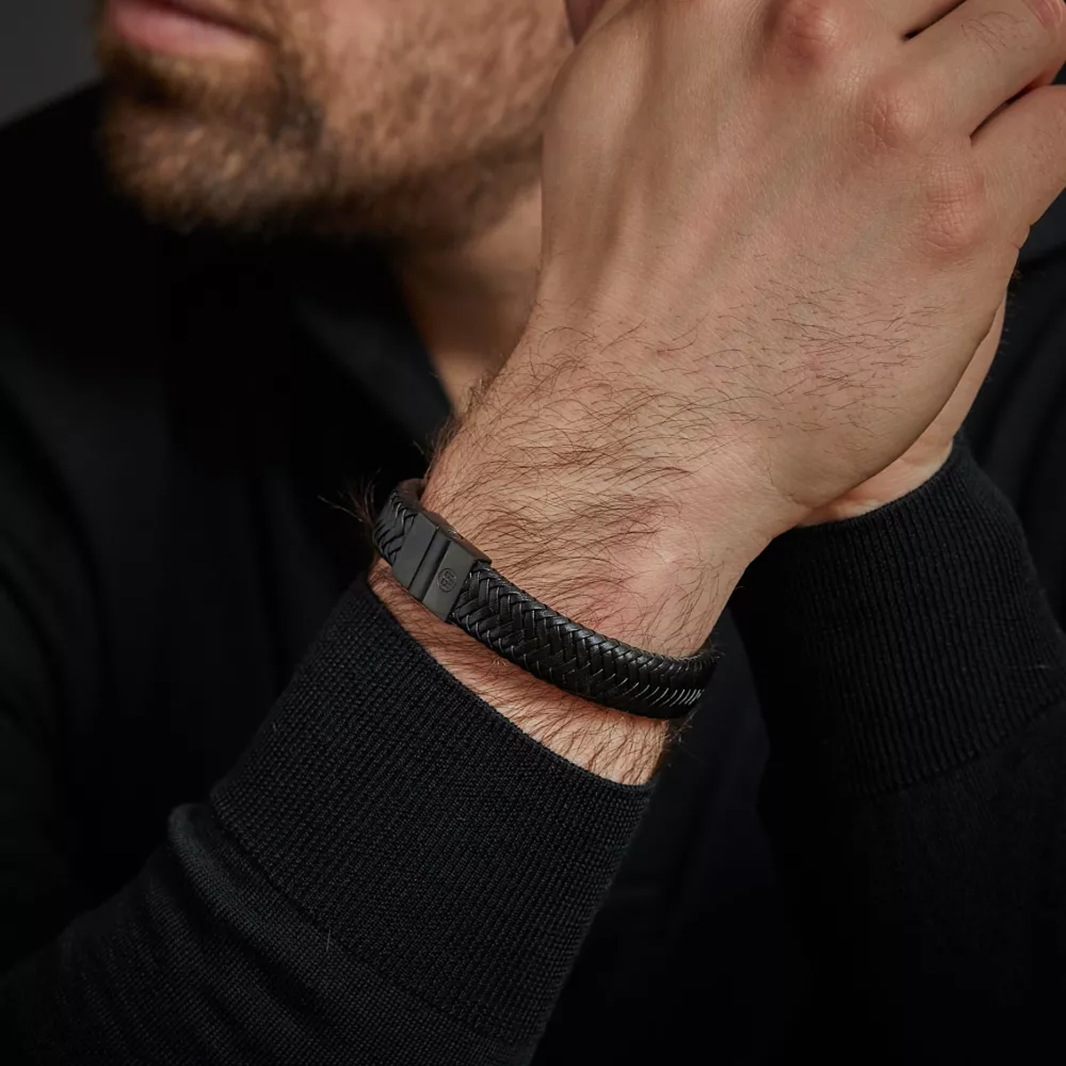 Full Metal Plaid Black Black Bracelet - RR-M0033-B