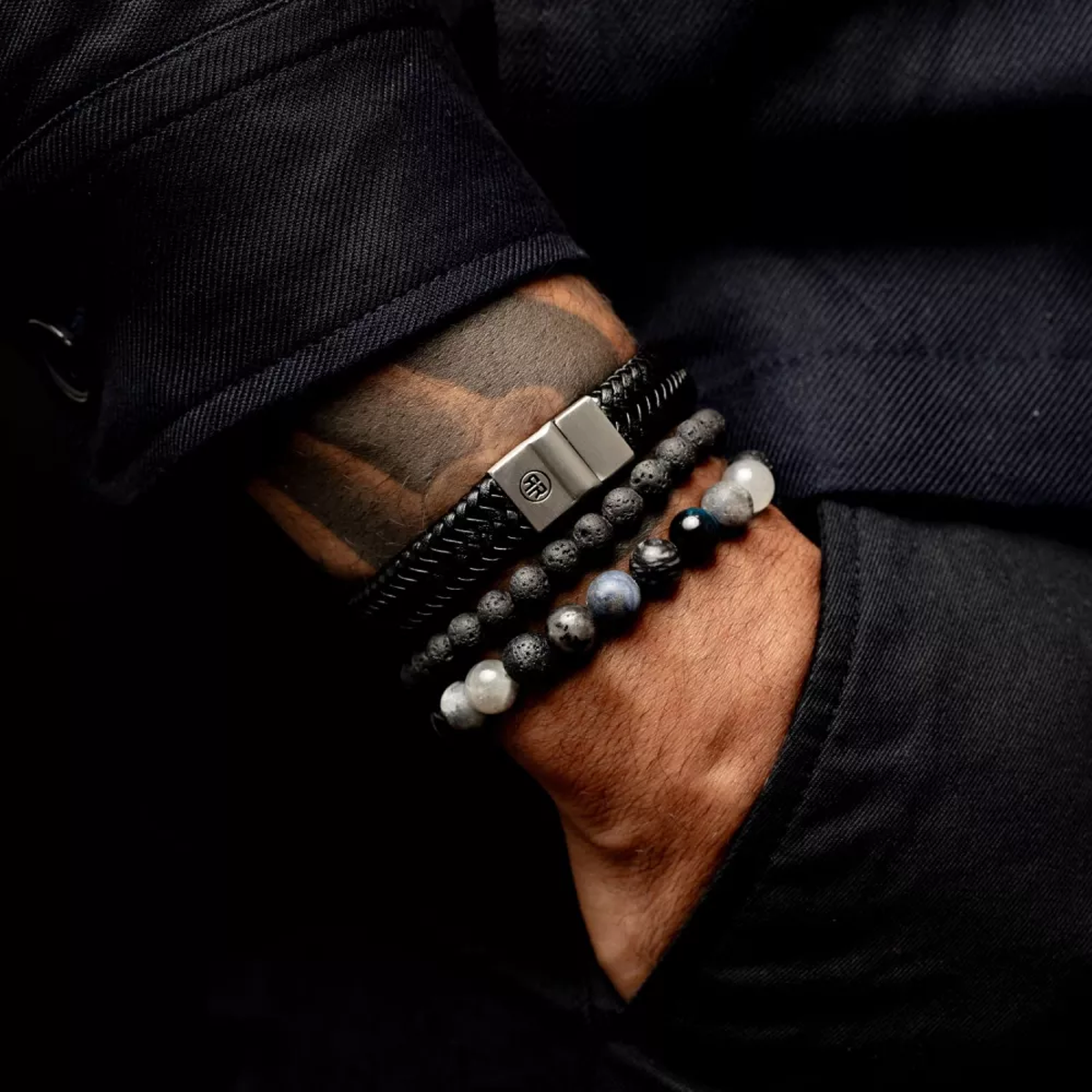 Full Metal Herringbone Black Matt Bracelet - RR-M0019-S