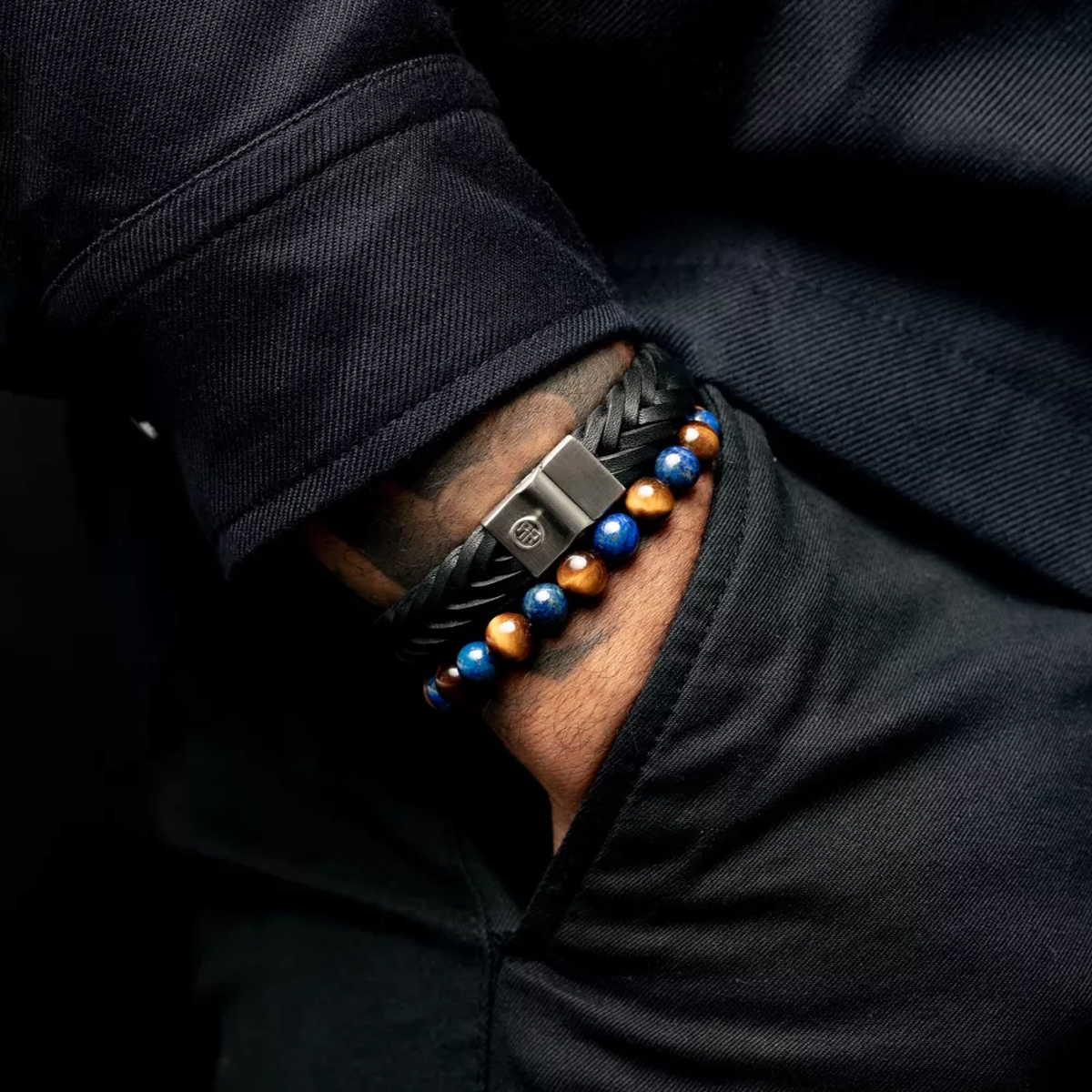 Full Metal Premium Braided Black Bracelet - RR-M0052-S