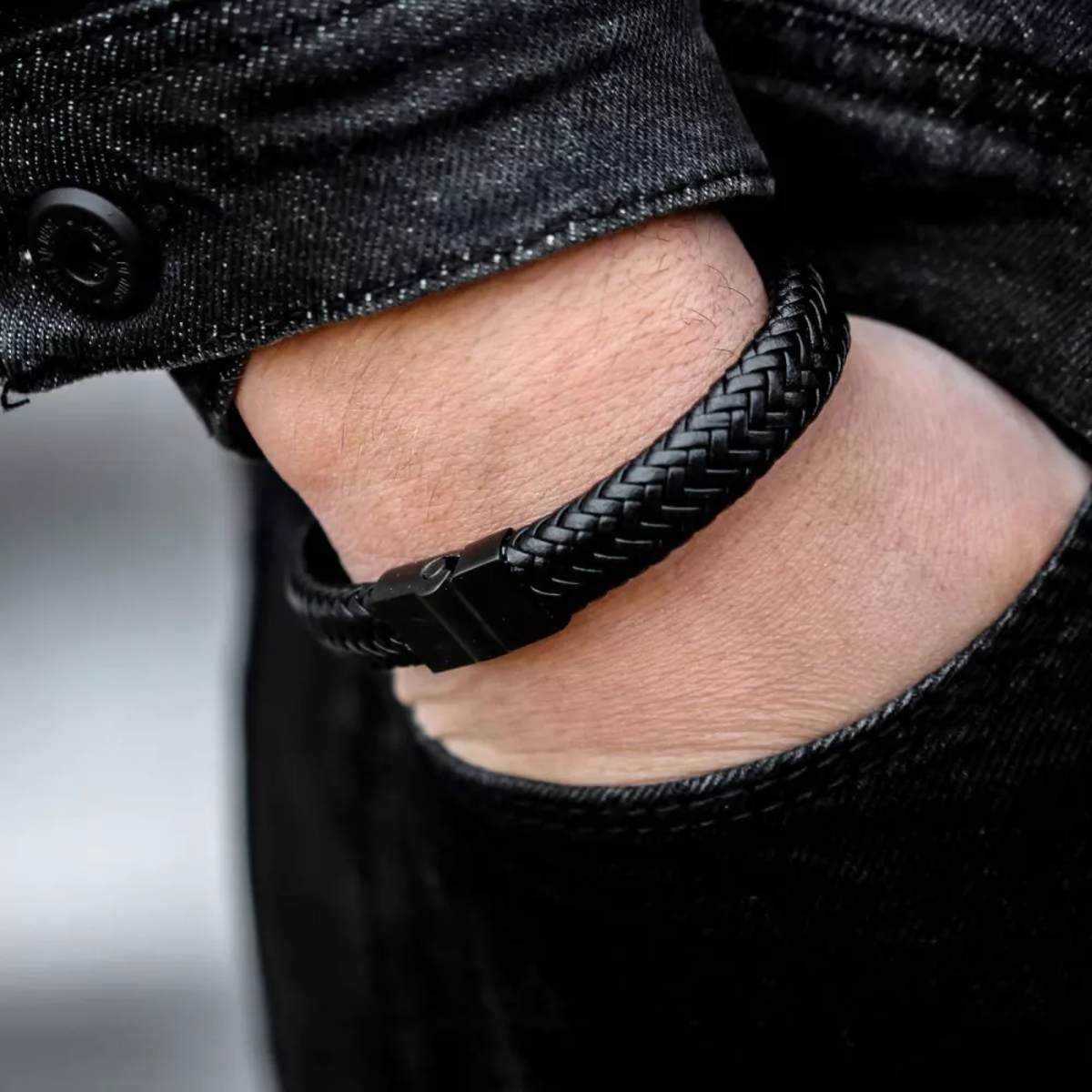 Full Metal Herringbone Black Black Bracelet - RR-M0020-B