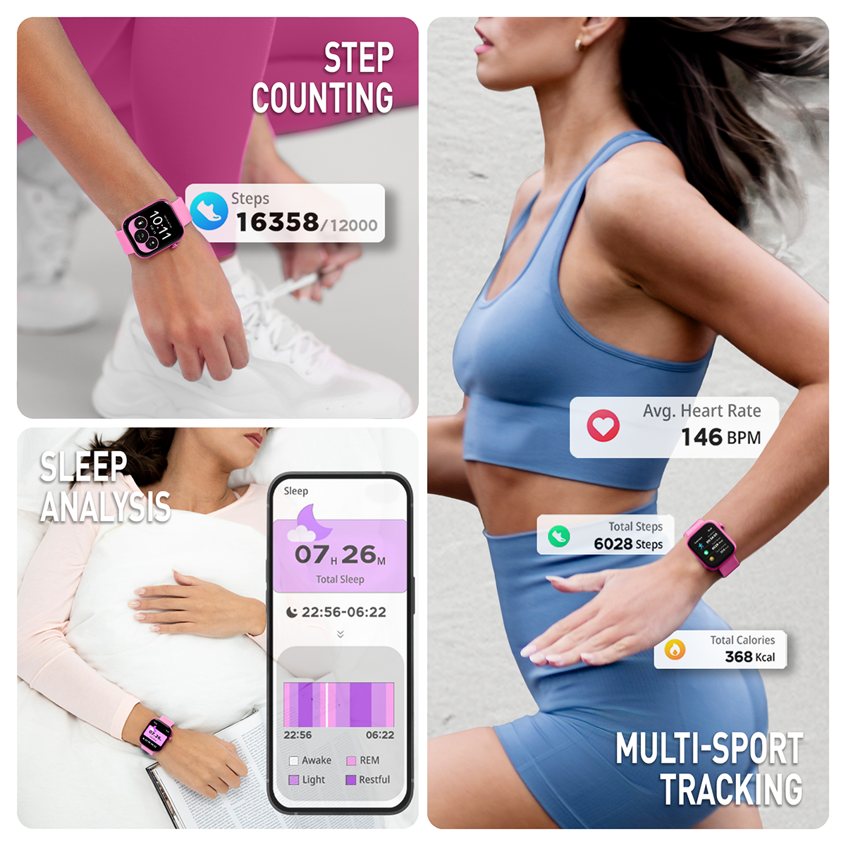 Reflex Active Spectra S 300 Lite AMOLED Smart Aluminium Pink Strap Calling Watch - RA40-2219