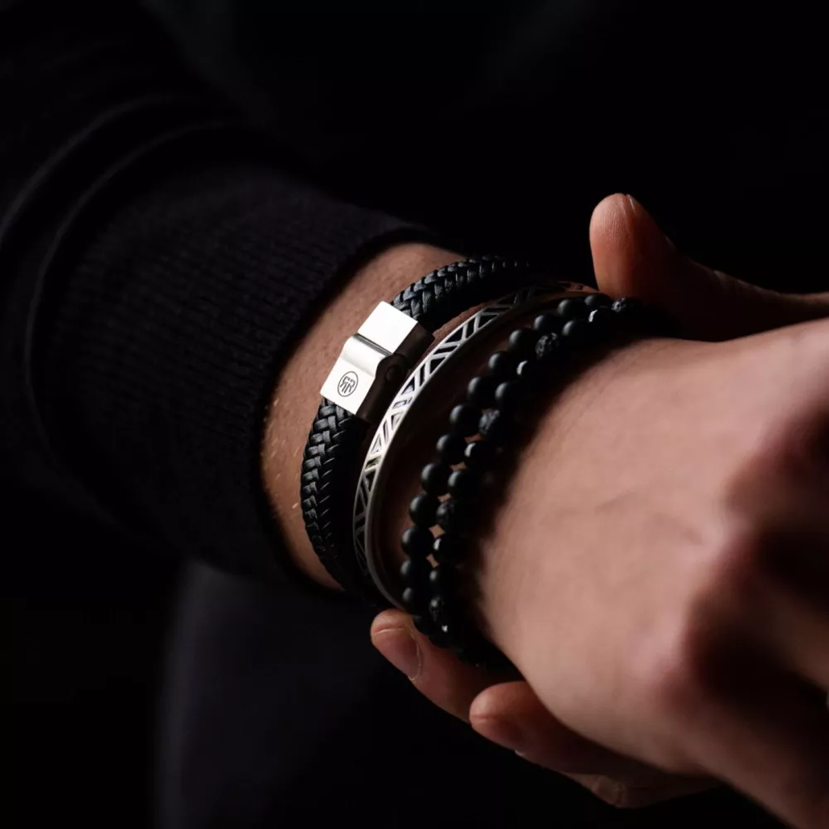 Full Metal Herringbone Black Matt Bracelet - RR-M0019-S