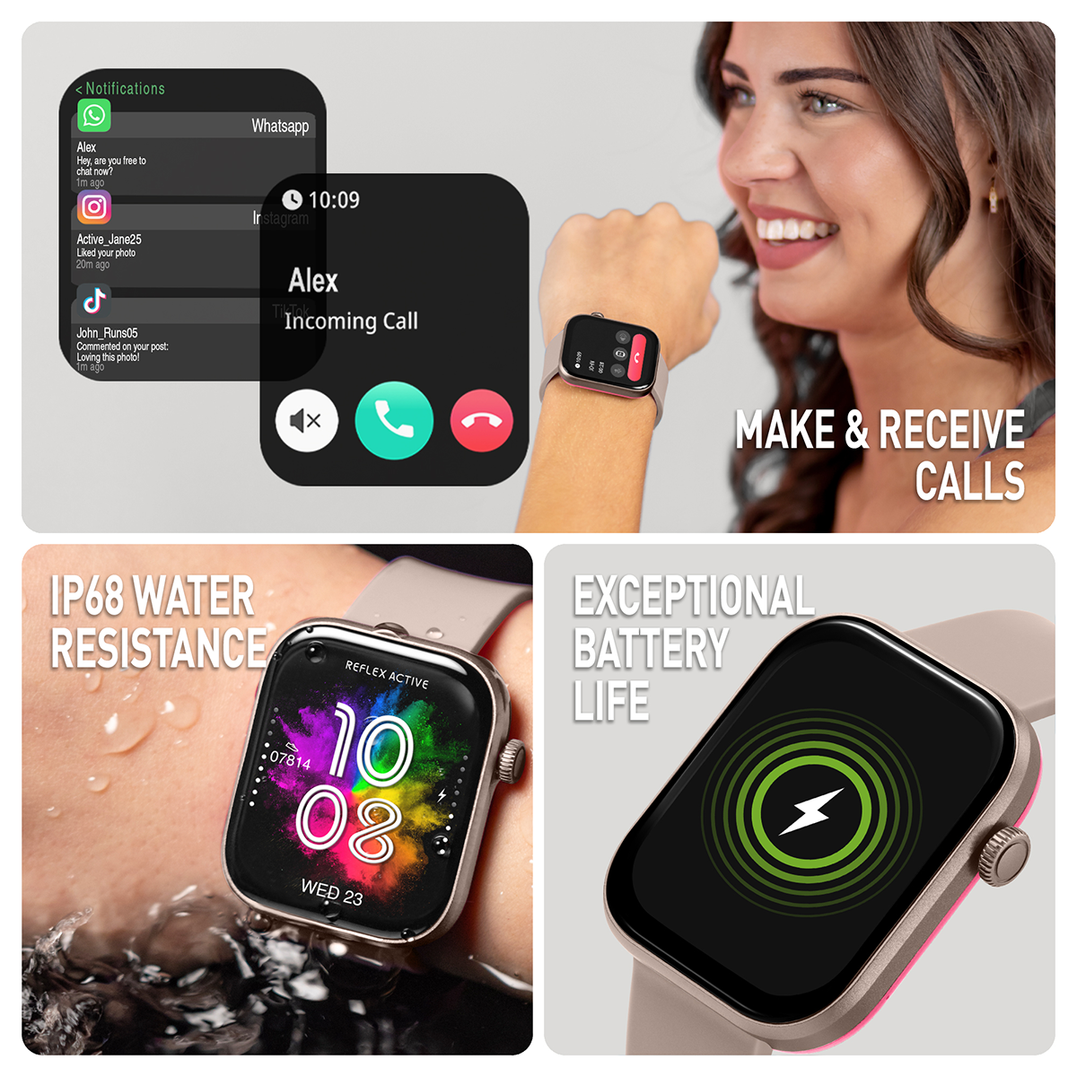 Reflex Active Spectra S 300 Lite AMOLED Smart Aluminium Mink Strap Calling Watch - RA40-2220
