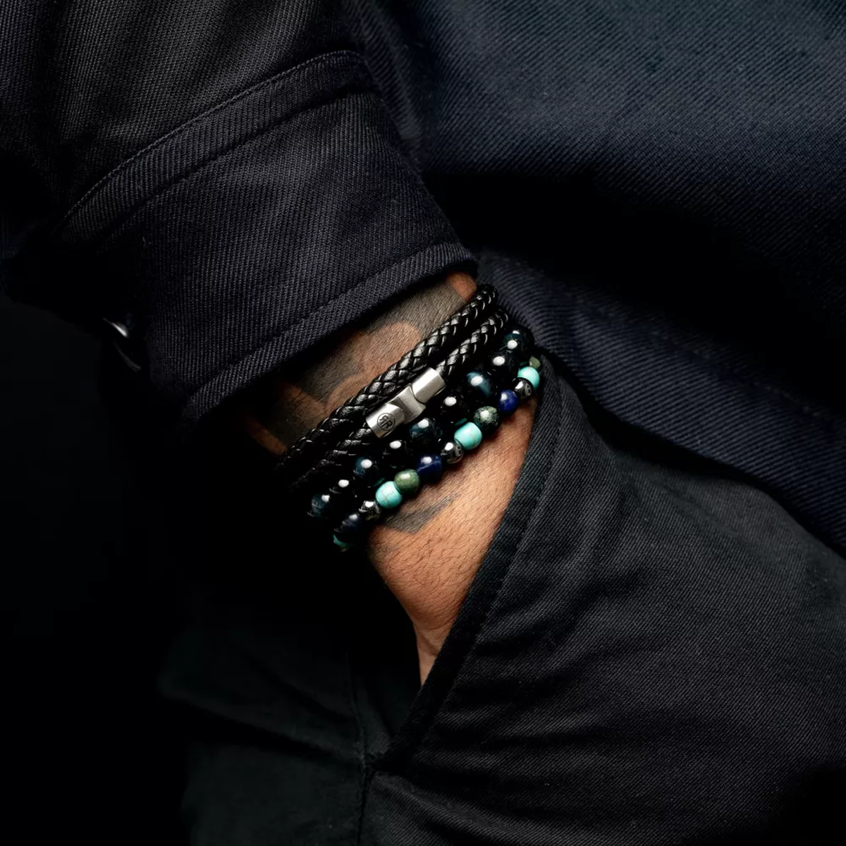 Full Metal Double Round Black Bracelet - RR-M0038-S