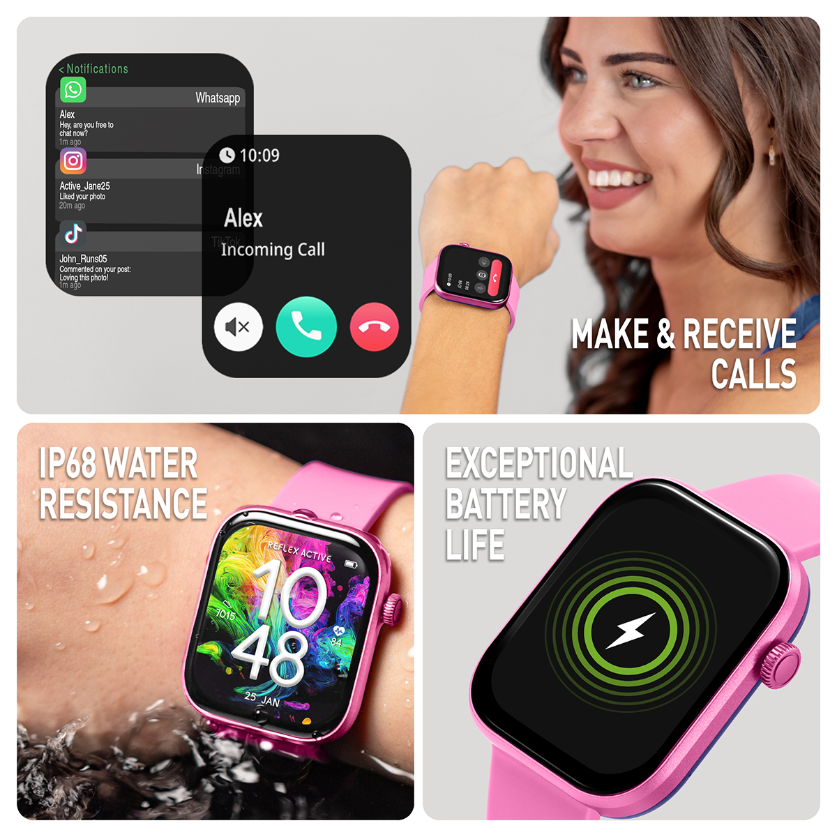 Reflex Active Spectra S 300 Lite AMOLED Smart Aluminium Pink Strap Calling Watch - RA40-2219