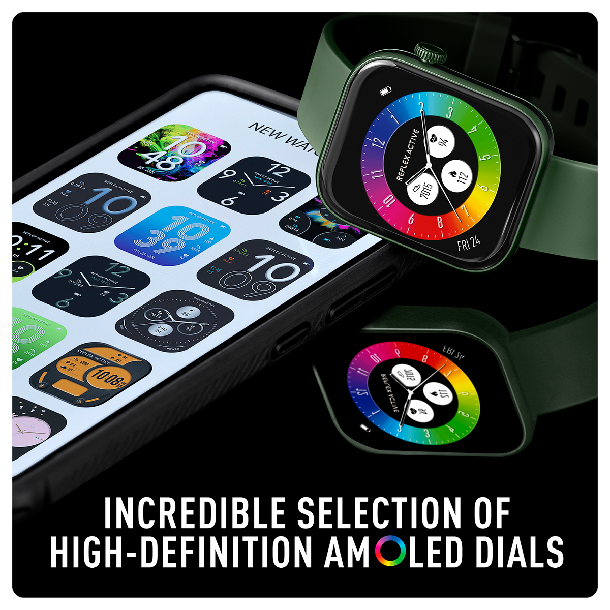 Reflex Active Spectra S 300 Lite Forest Green Silicone Strap AMOLED Smart Calling Watch - RA40-2212