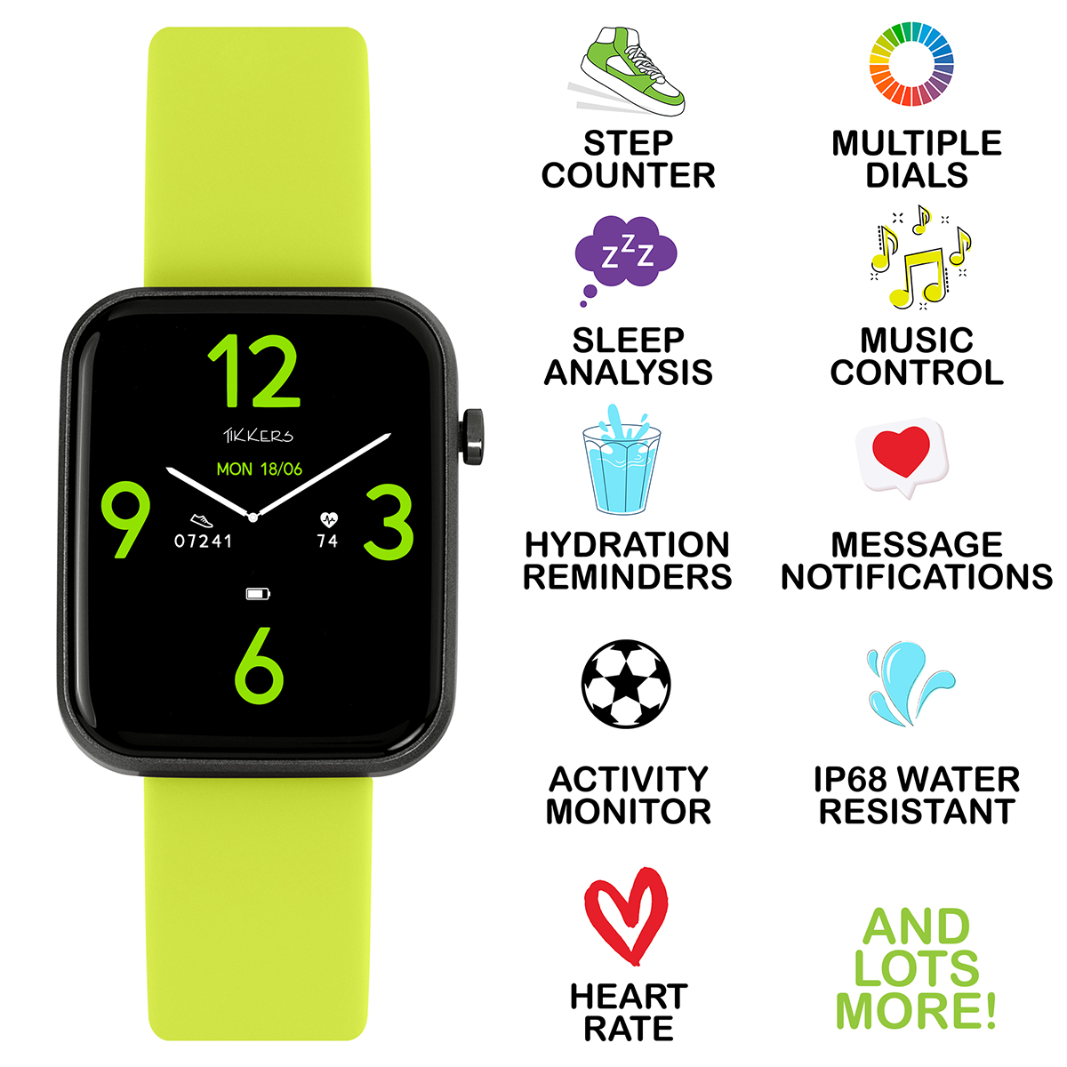 Tikkers Smart Series 13 Green Silicone Strap Smart Watch - TKS13-0026