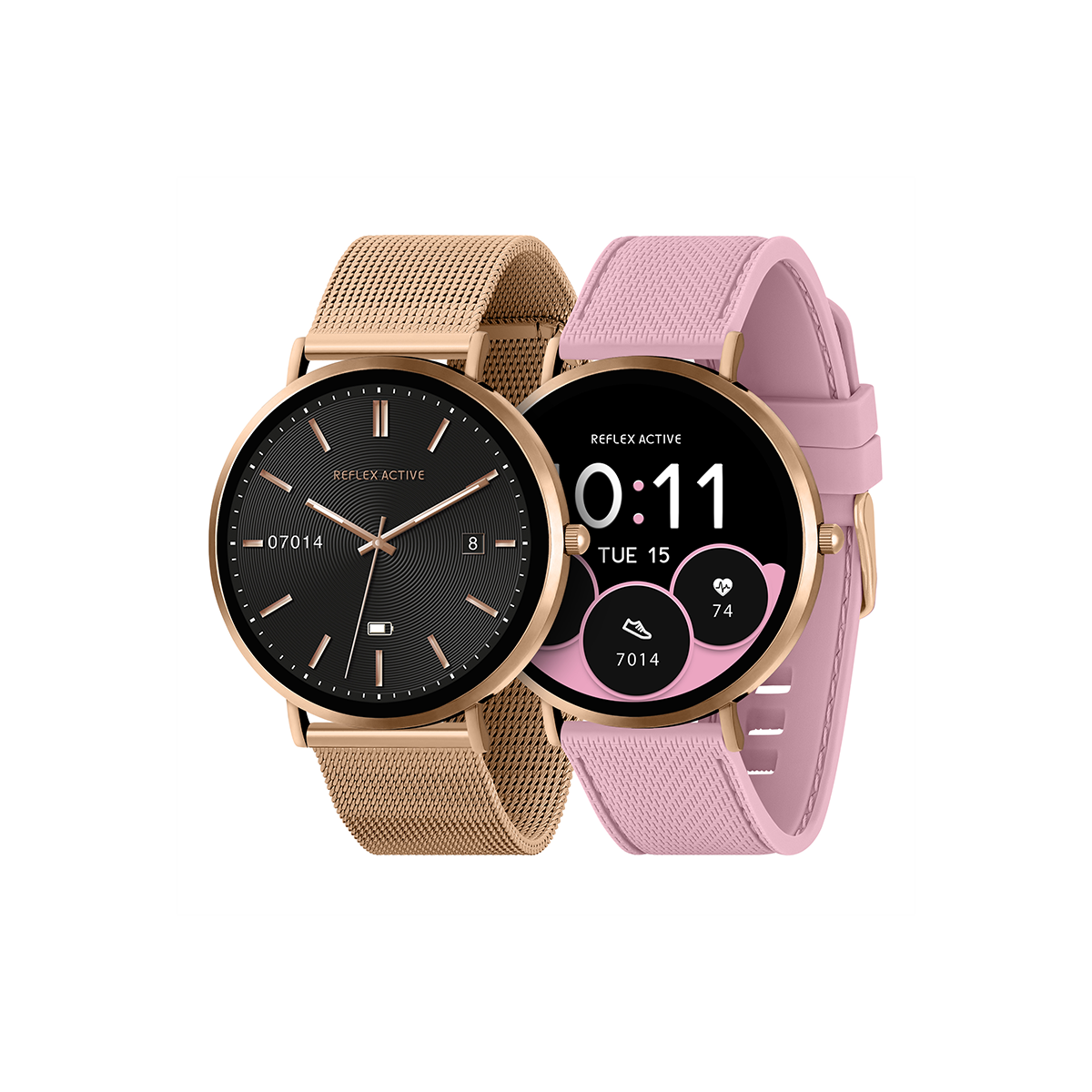 Reflex Active Spectra R 300 Slim Rose Gold Mesh and Pink Silicone Strap AMOLED Ultra Slim Smart Calling Watch Set - RA42-2210