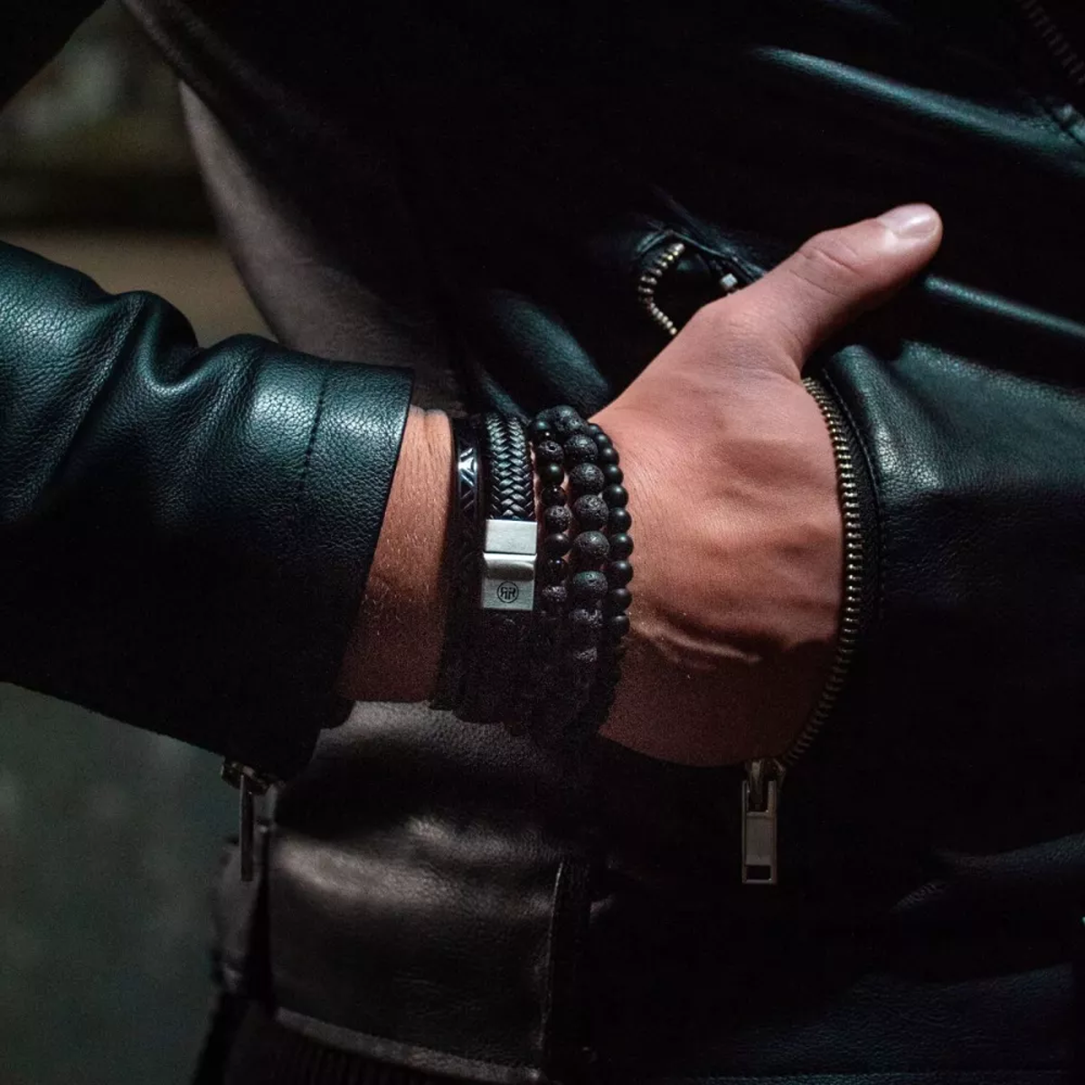 Full Metal Herringbone Black Matt Bracelet - RR-M0019-S