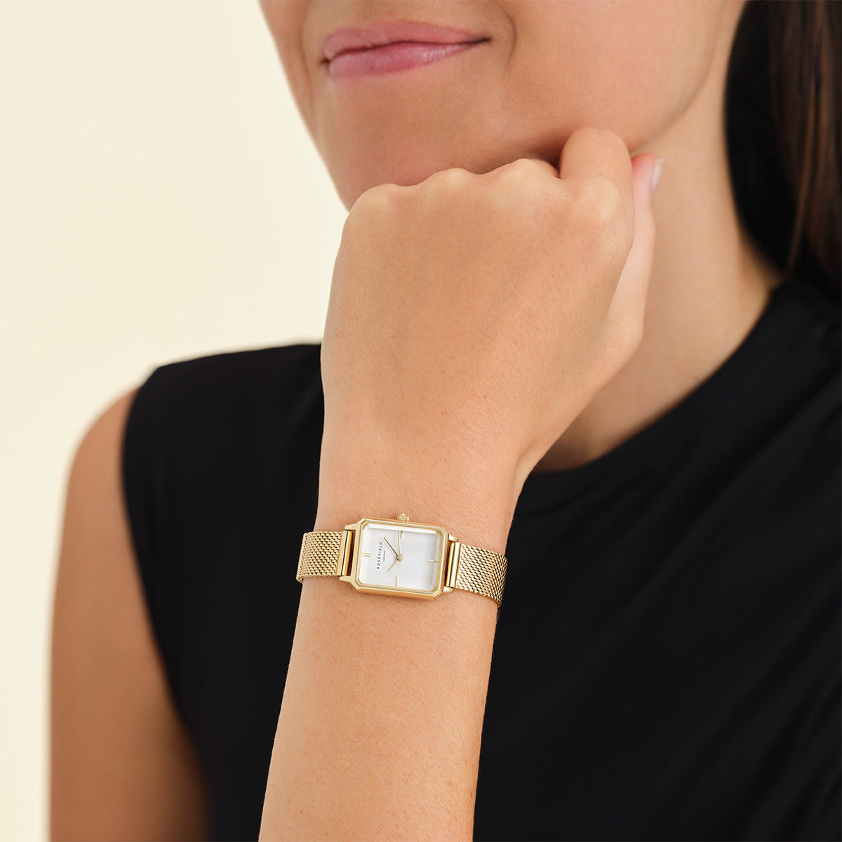 Rosefield The Octagon XS Mesh White Gold - OWGMG-O73
