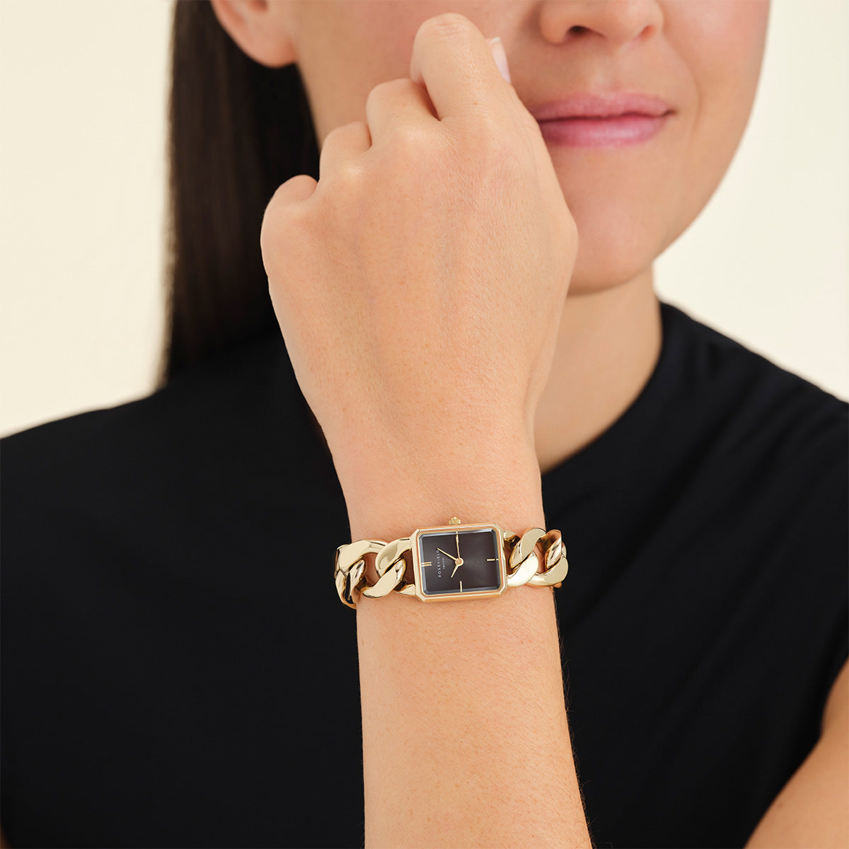 Rosefield The Octagon XS Chain Watch Studio Edition Black Gold - SBGSG-O57