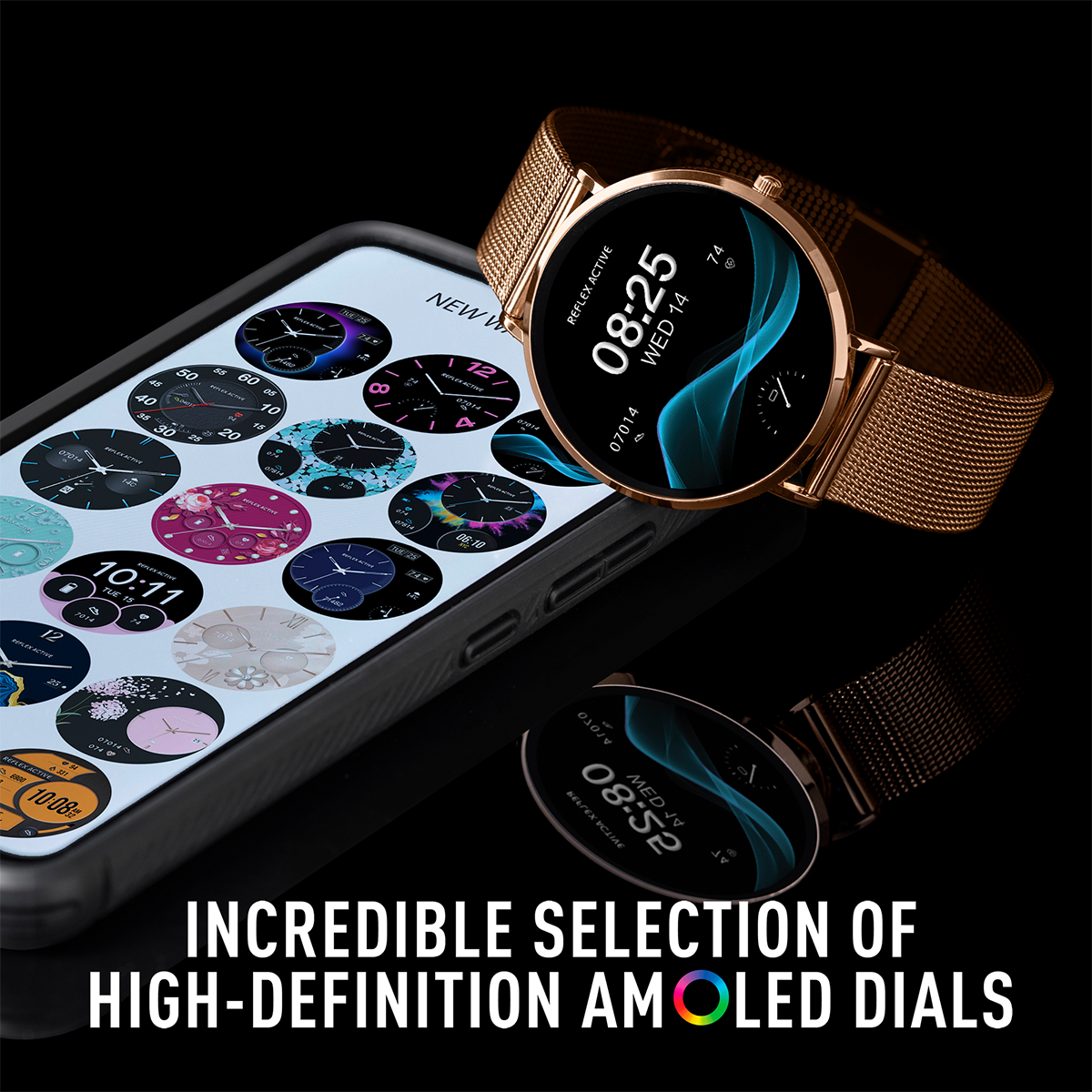 Reflex Active Spectra R 300 Slim Rose Gold Mesh and Pink Silicone Strap AMOLED Ultra Slim Smart Calling Watch Set - RA42-2210