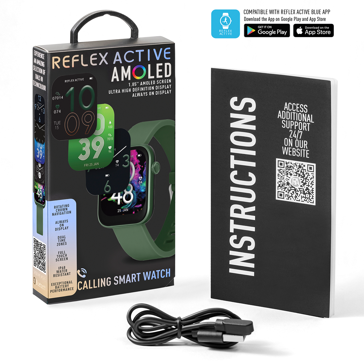Reflex Active Spectra S 300 Lite Forest Green Silicone Strap AMOLED Smart Calling Watch - RA40-2212
