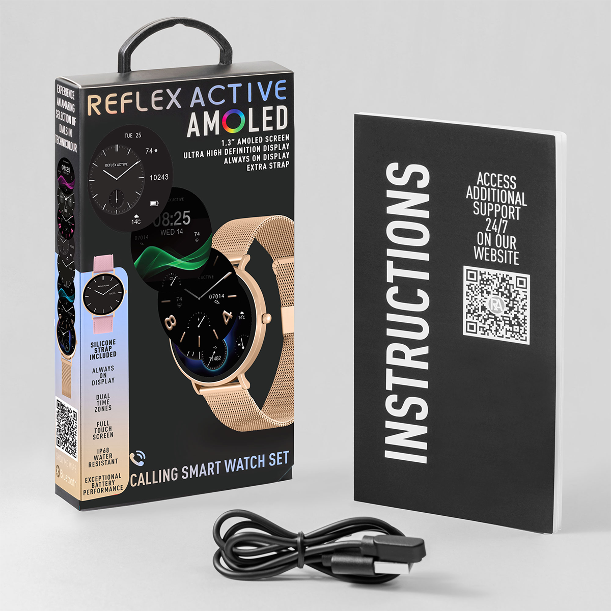 Reflex Active Spectra R 300 Slim Rose Gold Mesh and Pink Silicone Strap AMOLED Ultra Slim Smart Calling Watch Set - RA42-2210