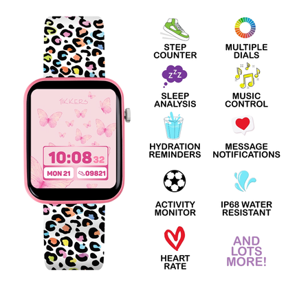 Tikkers Smart Series 13 Pink Leopard Print Silicone Strap Smart Watch - TKS13-0037