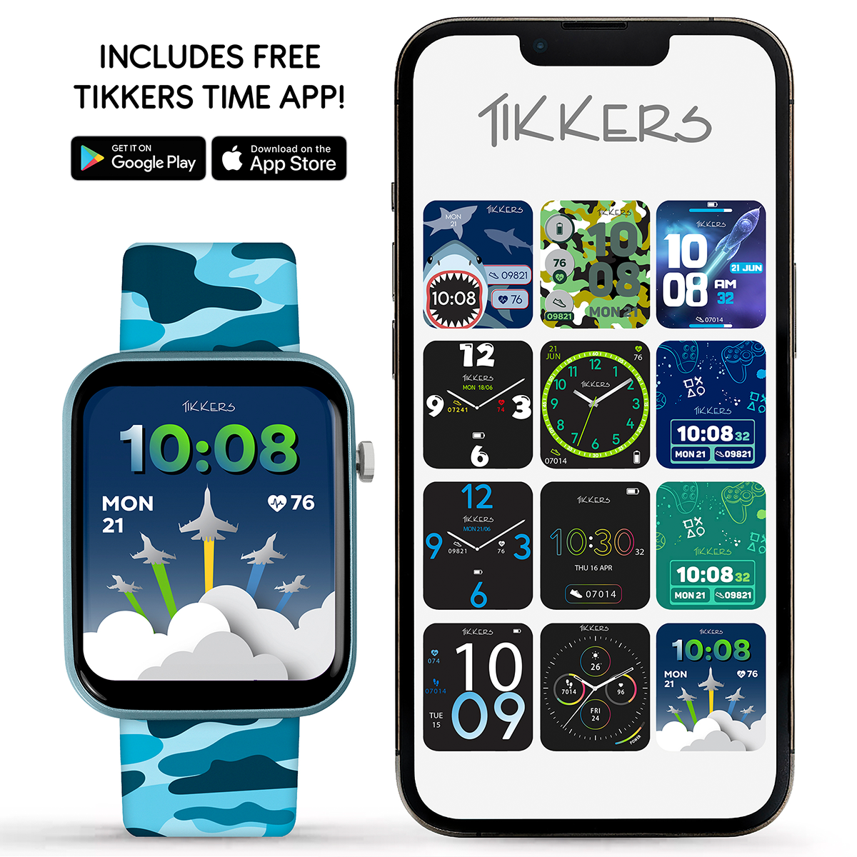 Tikkers Smart Series 13 - Printed Blue Camo Smart Watch & Interchangeable Strap TKS13-0035-SET - TKS13-0035-SET