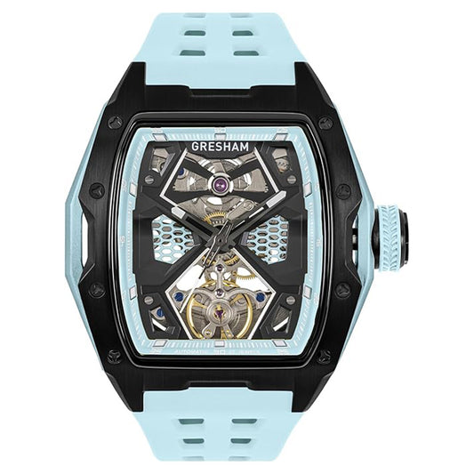 Gresham GI Special Edition Stainless Steel Tonnaeu Case Black and Sky Blue Watch - G1-0001-BLUE
